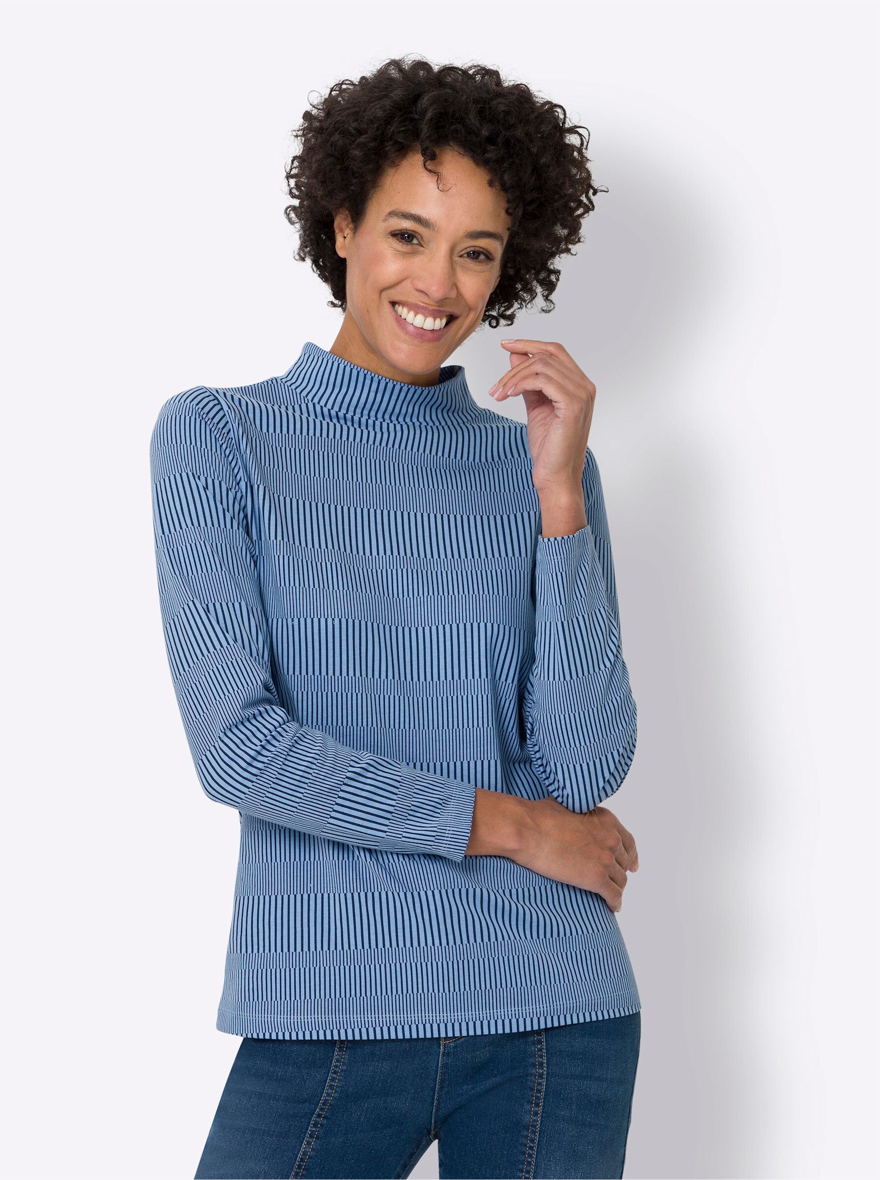 Sieh an! T-Shirt Stehkragen-Shirt Langarm günstig online kaufen