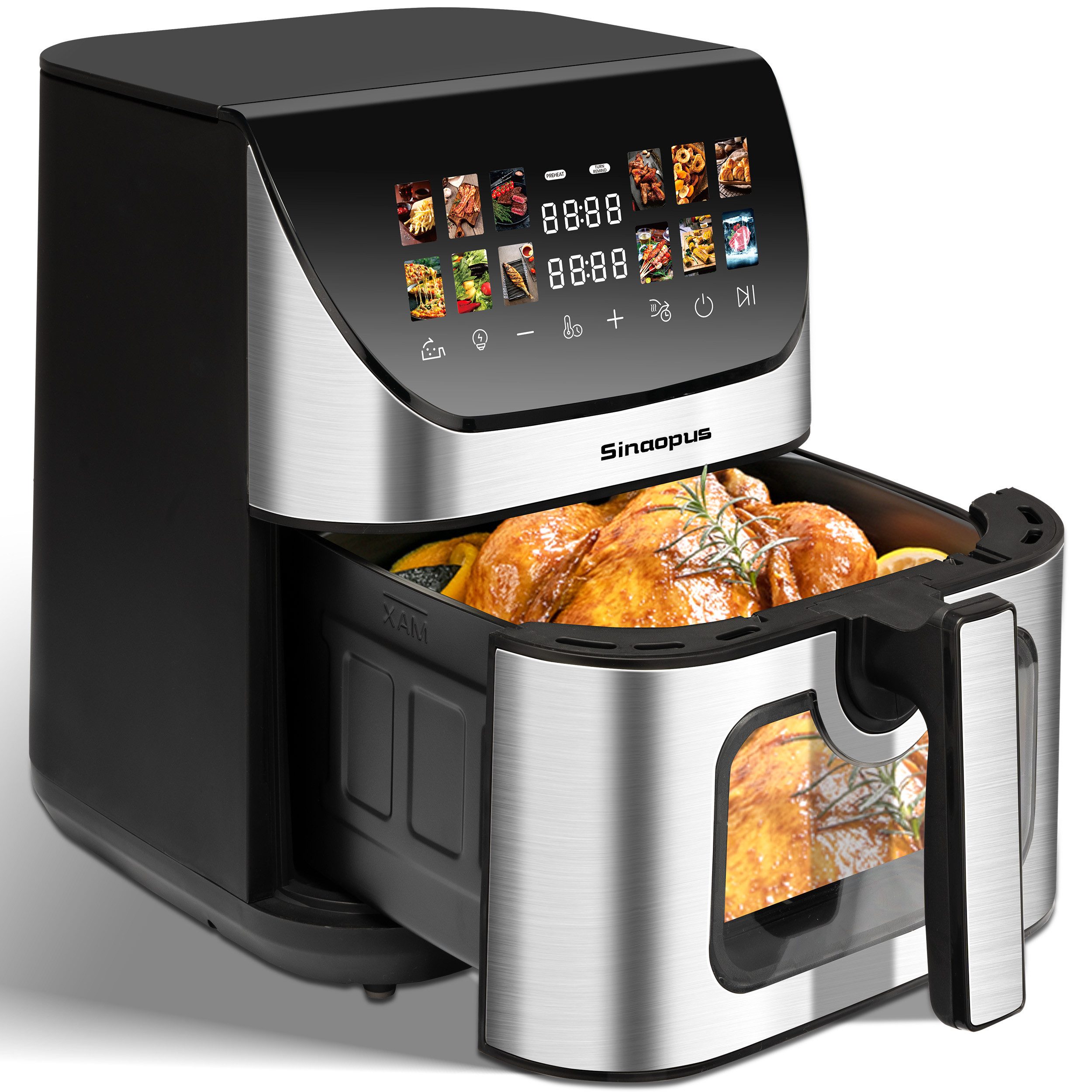 Sinaopus Heißluftfritteuse 8,5L XXL, Airfryer mit Sichtfenster, 12 Programmen, 1800,00 W, Airfryer mit LED-Farbdisplay, Timer & 80–200 °C Temperatur