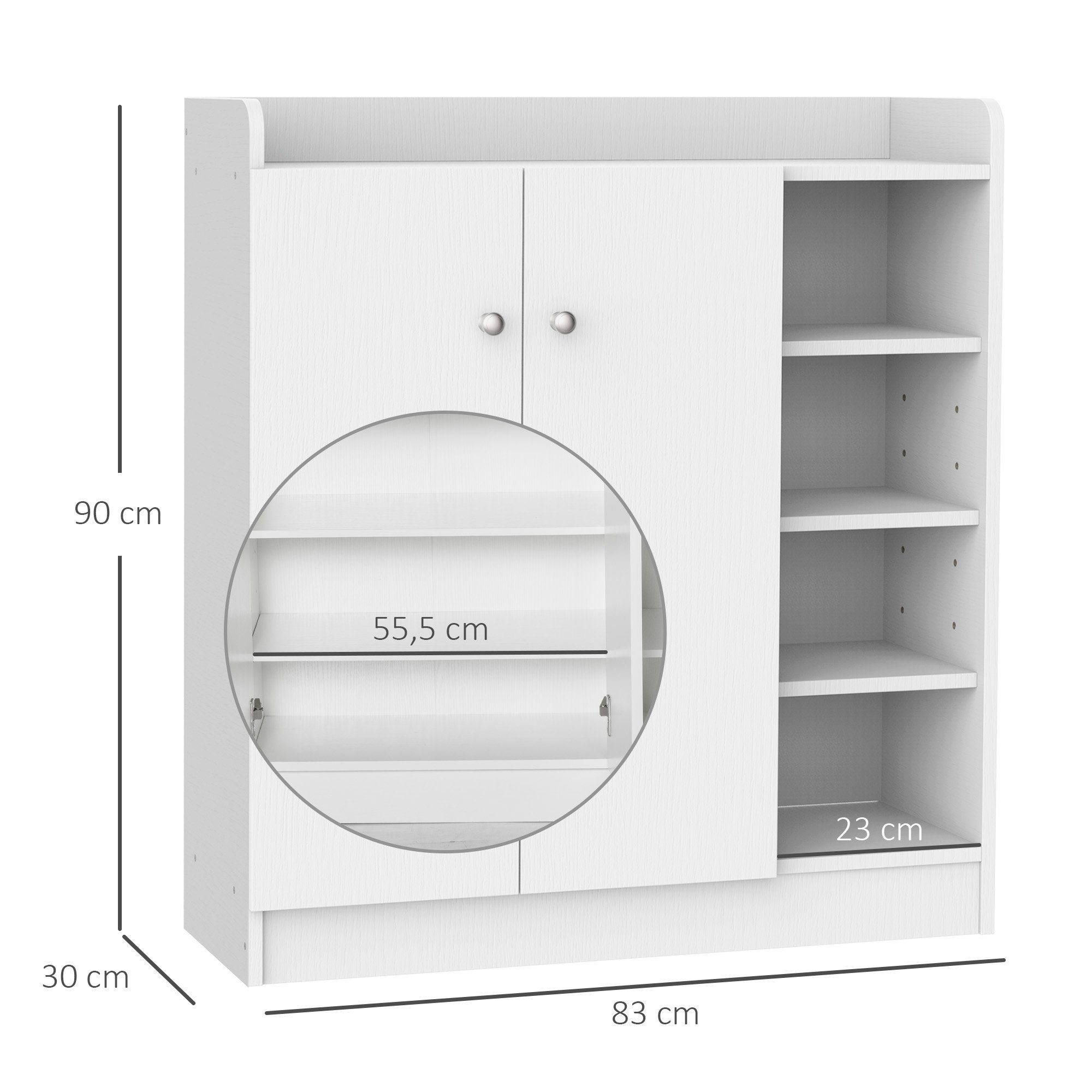 HOMCOM Schuhschrank Schuhregal mit 4 Fächern Schuhablage für 12 Paar Schuhe (Kommode, 1-St., Allzweckschrank) Weiß 83 x 30 x 90 cm