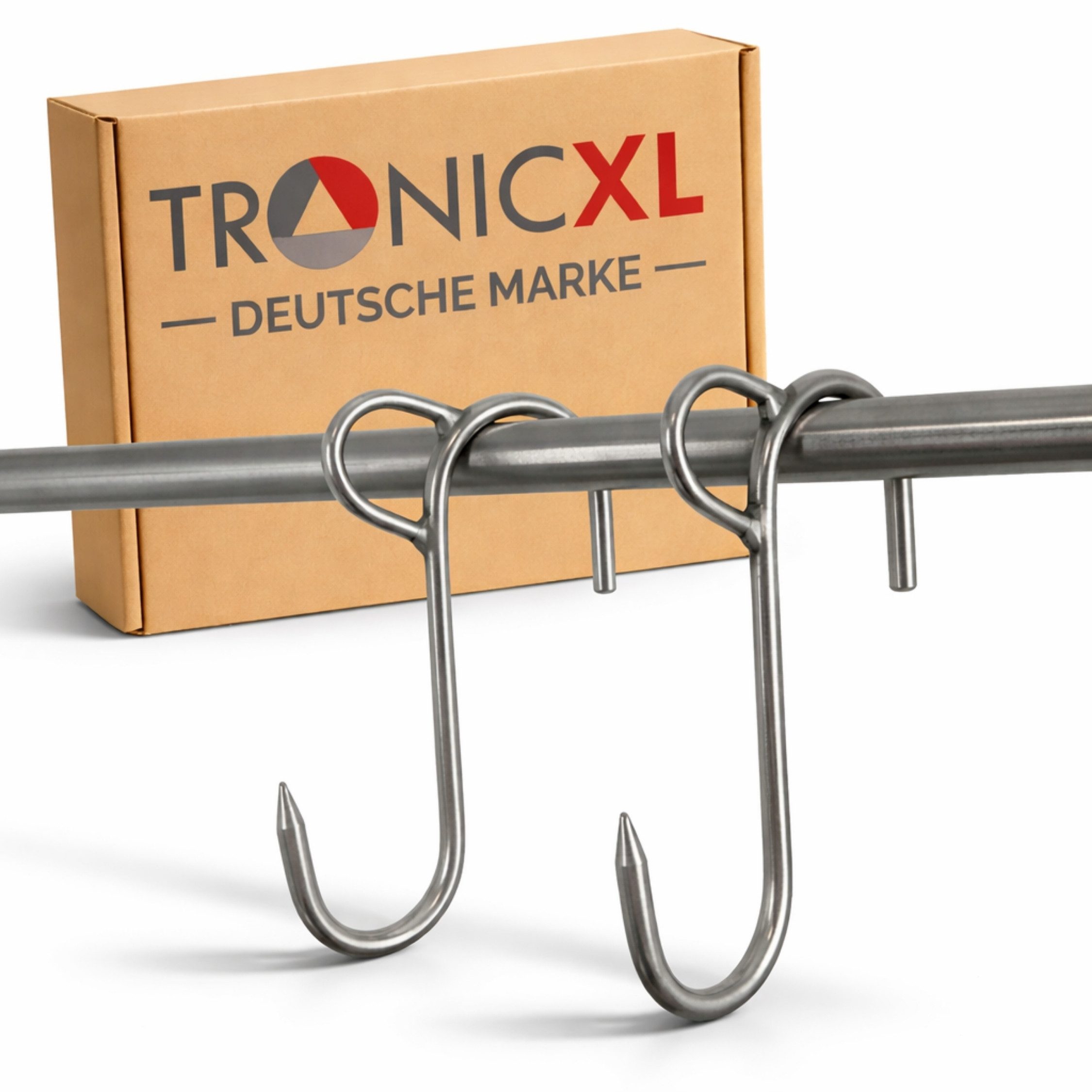 TronicXL S-Haken 2 Metzgerhaken mit Ring Öse S-Haken Edelstahl groß Seilwinde Schiene, (2-St), Fleischerei Schlachtung Schlachter