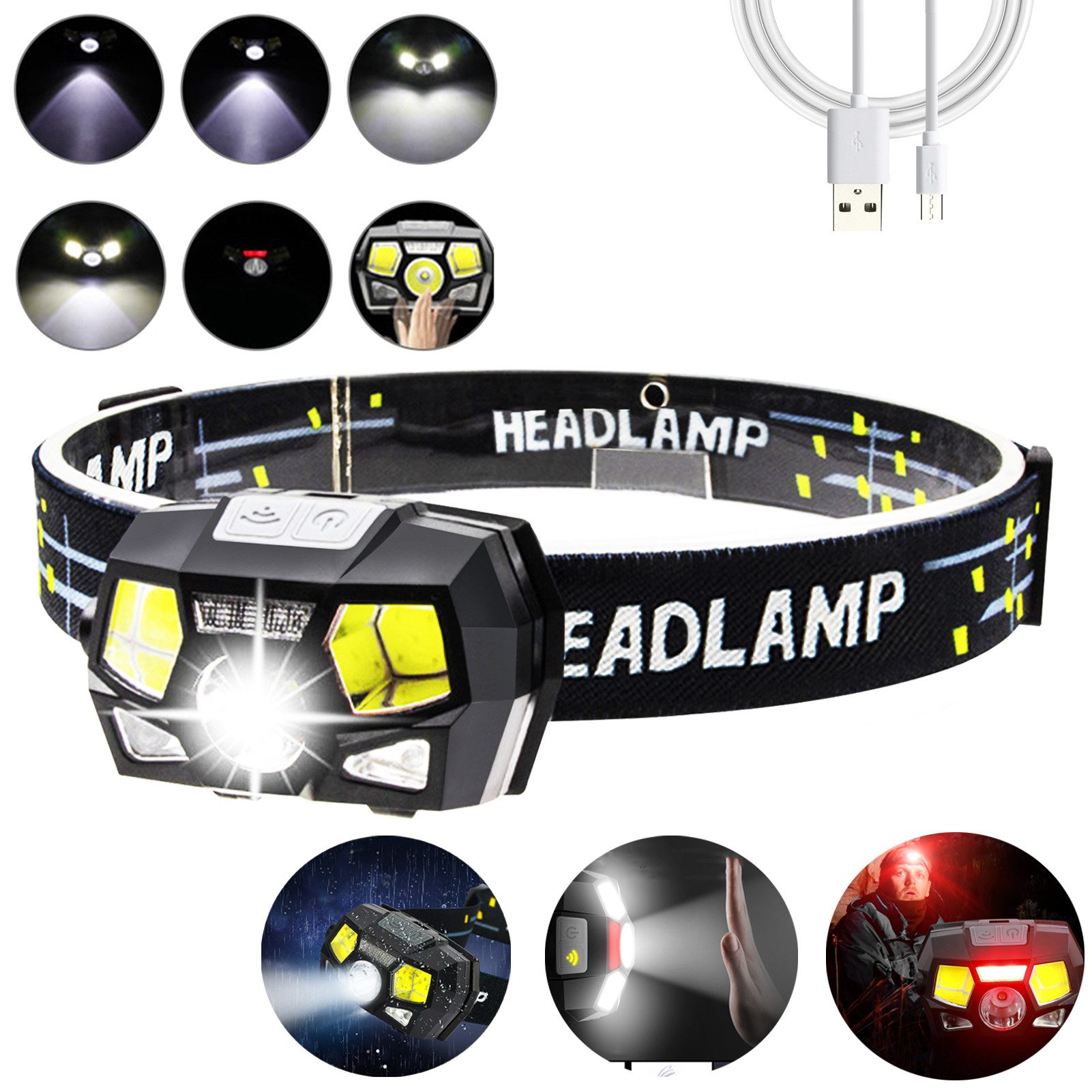 LED Stirnlampe Stirnlampe LED Wiederaufladbar mit Rotlicht& 5 Lichtmodi