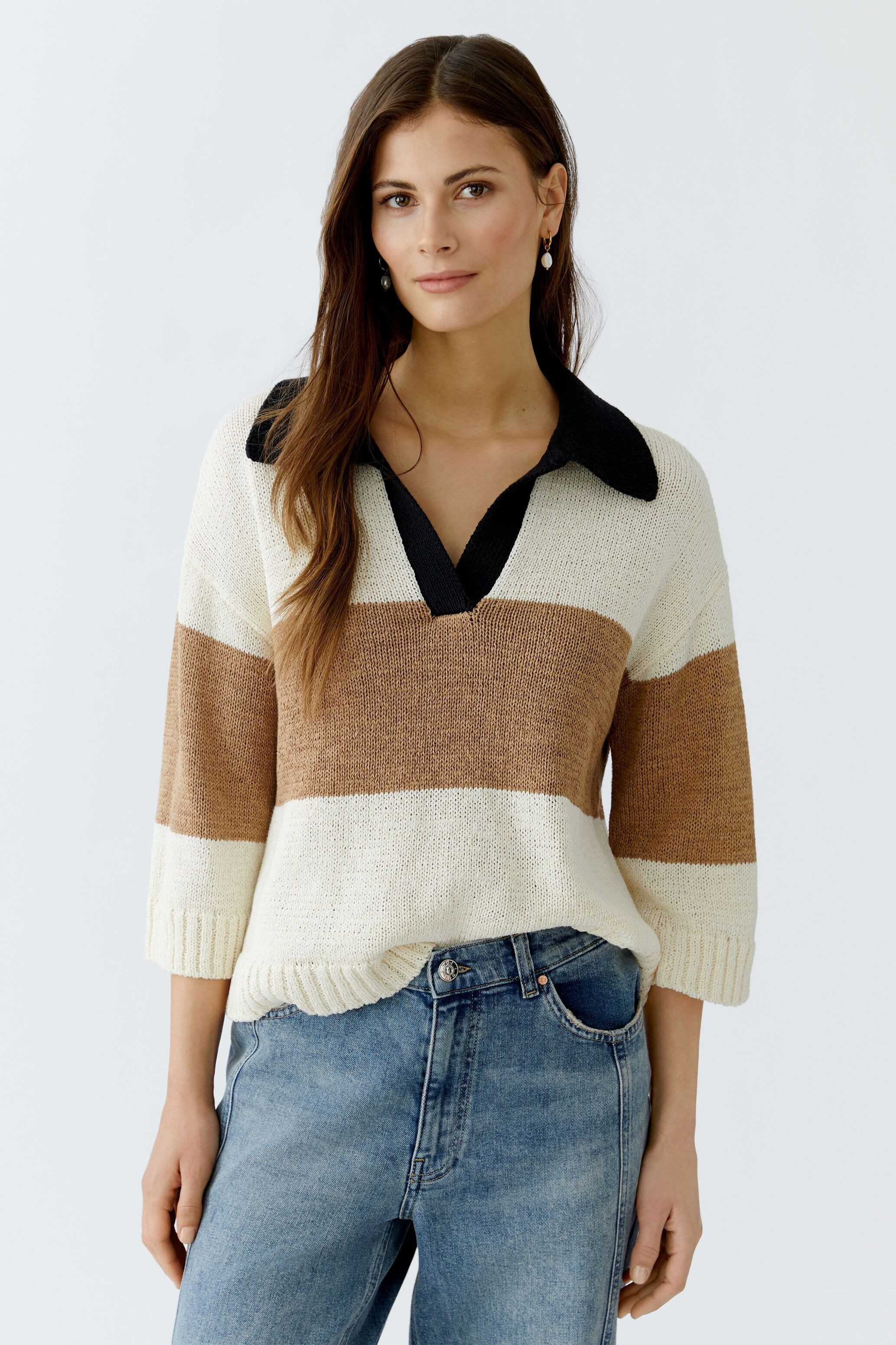 Oui V-Ausschnitt-Pullover Pullover Baumwollmischung günstig online kaufen
