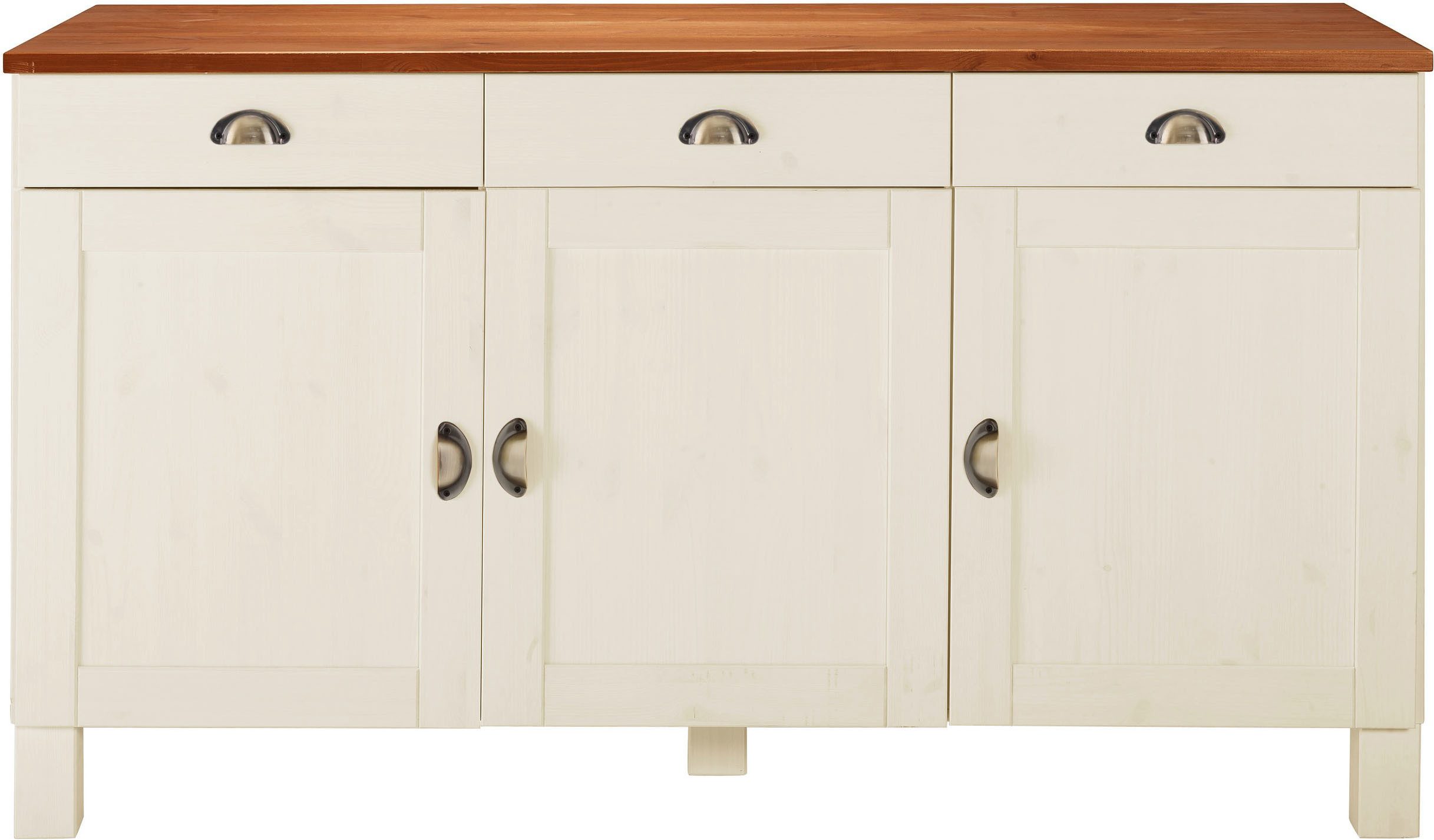 Home affaire Unterschrank Oslo 150 cm breit, 3 Türen, 3 Schubladen, aus massiver Kiefer, Metallgriffe – Bild 3 von 5