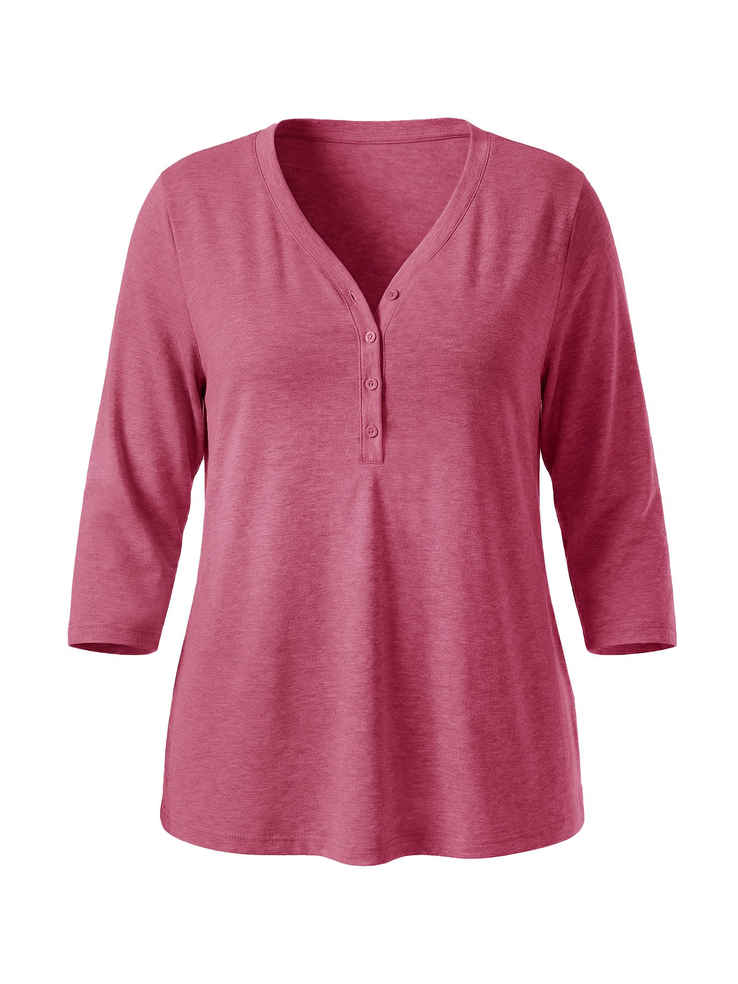 Oversize-Shirt Damen 3/4-Ärmel Henley-Shirt V-Ausschnitt Loose Basic Tunika
