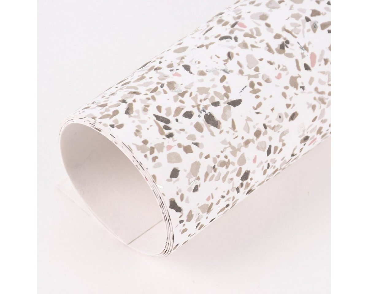 Thumbnail - SCHÖNER LEBEN. Stoff Creativ Company Lederpapier Bogen Terrazzo Muster weiß grau silber 49