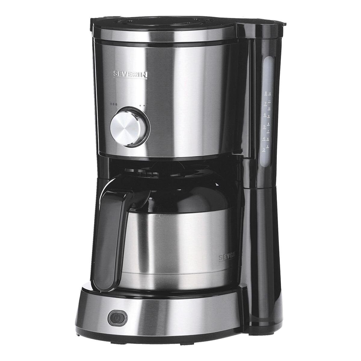 Severin Filterkaffeemaschine 1x4, 8 mit TypeSwitch Watt 4845, bis KA Kaffeekanne, 1000 Kaffeemaschine 1l Edelstahl-Thermokanne, Tassen