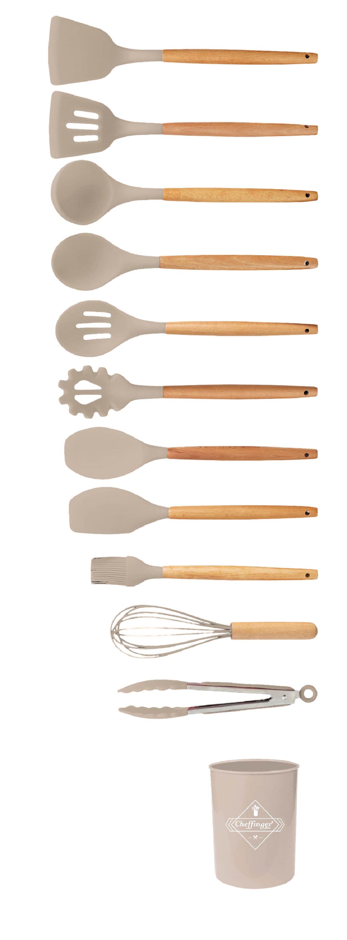 Cheffinger Kochbesteck-Set 12-tlg Küchenhelfer Kochbesteck Set Kochgeschirr Silikon Holzgriff – Bild 3 von 3
