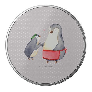 Mr. & Mrs. Panda Aufbewahrungsdose Pinguin mit Kind - Grau Pastell - Geschenk, Oma, Keksdose, Vorratsdos (1 St), Einzigartiges Design