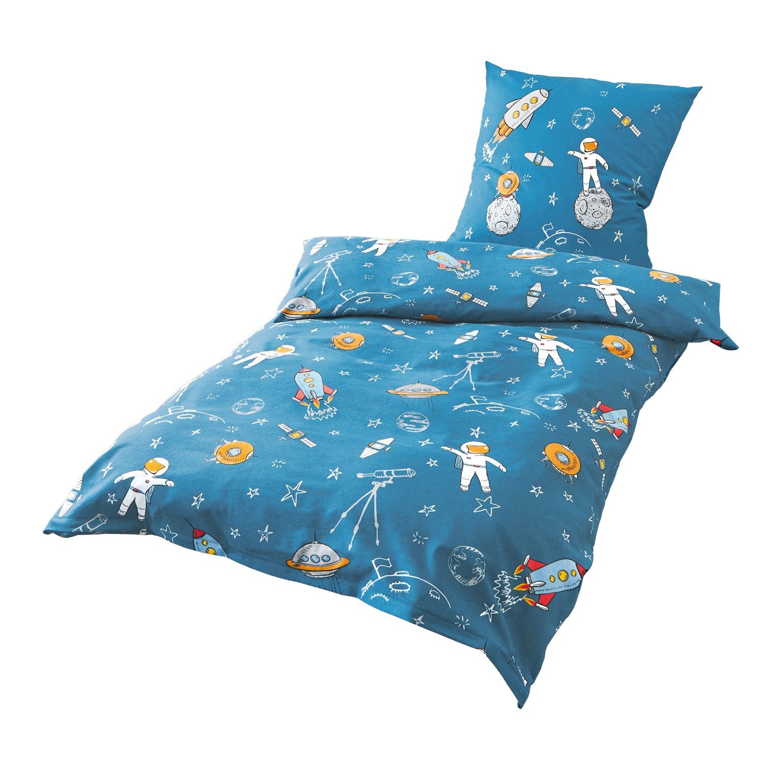 JACK Kinderbettwäsche JACK by Bierbaum Kinder Linon Bettwäsche 2 tlg. 135x200cm Astronaut, Renforcé, 2 teilig, Hochwertige Kinder Bettwäsche, Weltraum, Astronaut, aktuell und chic