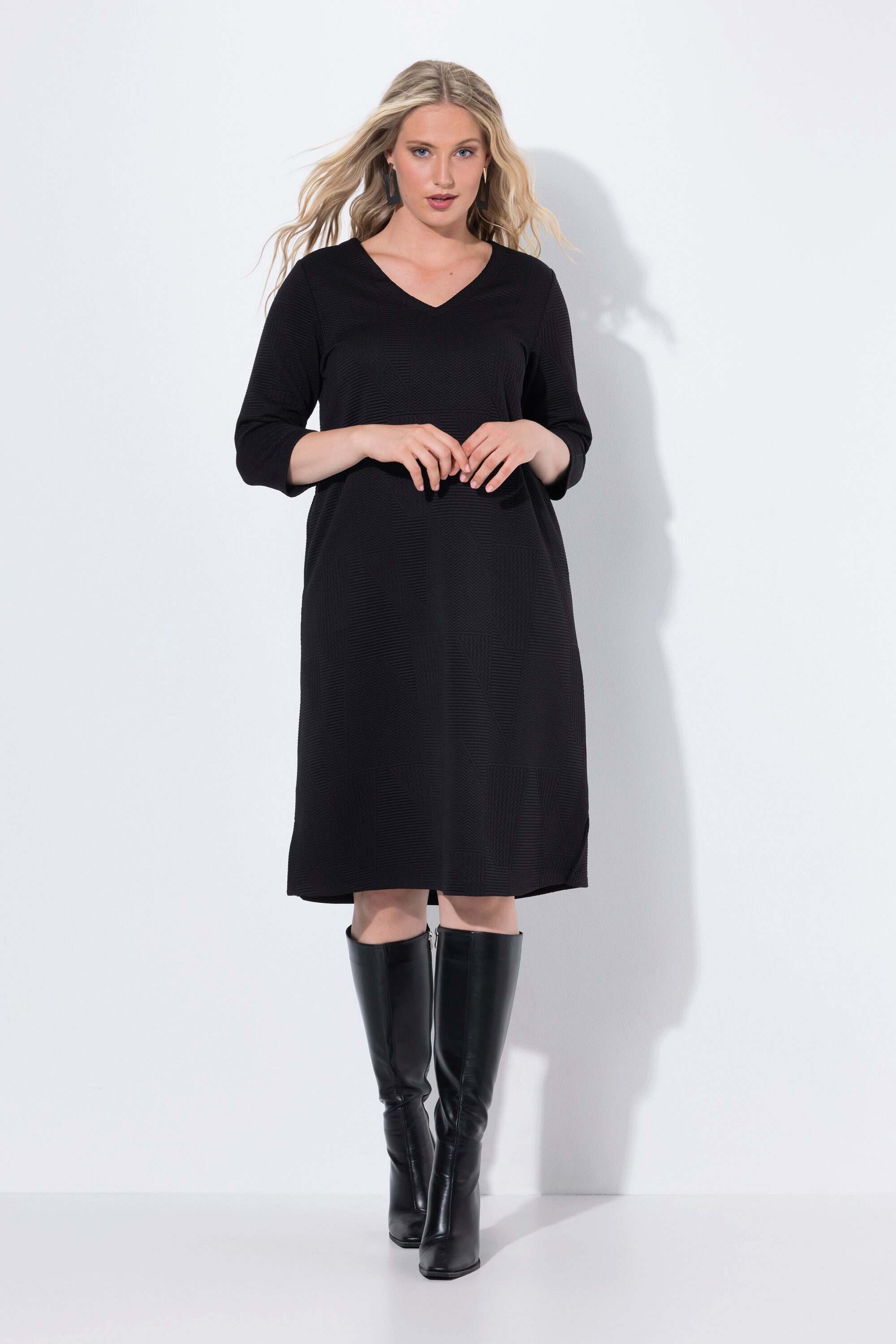 Ulla Popken Jerseykleid Sweat-Midikleid A-Linie V-Ausschnitt günstig online kaufen