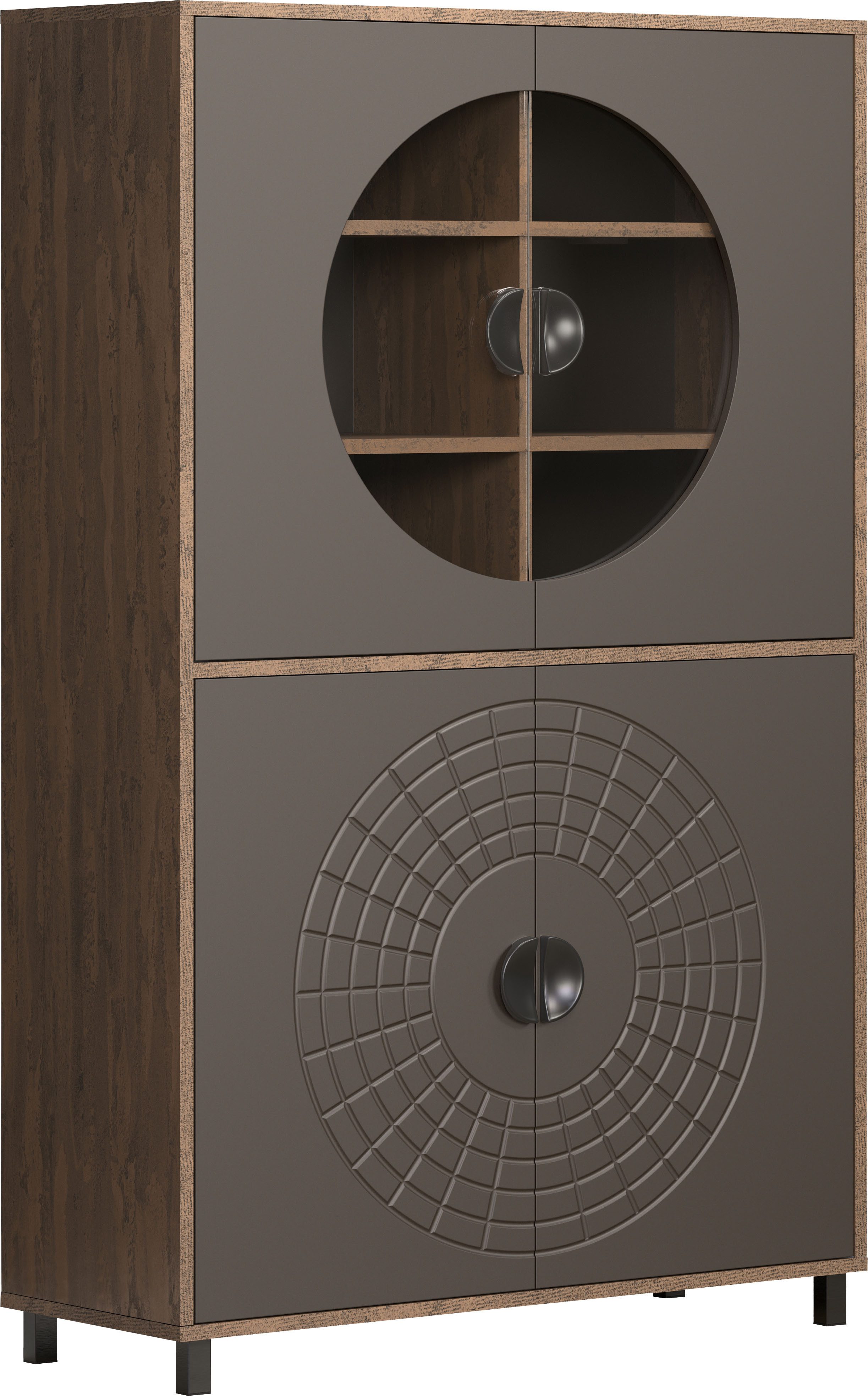 INOSIGN Hochkommode Fusion (1 St), Vitrine mit besonderem Kreismuster - Hochzeitsschrank in Vintageoptik