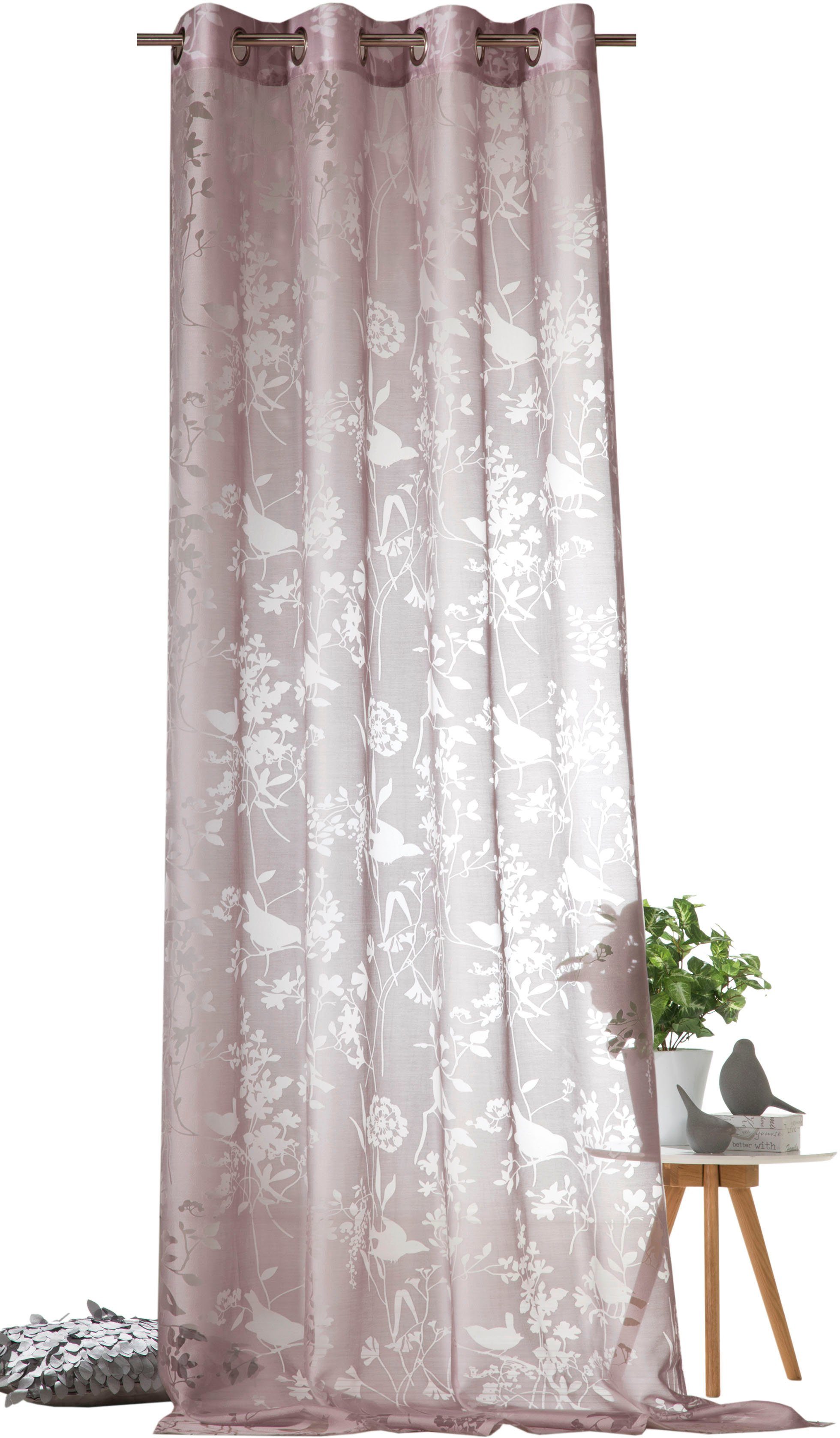 Weckbrodt Vorhang Shorty (1 St), Ösen, transparent, Ausbrenner, Ausbrenner, Allover,transparent,Motiv Vögel und Zweige, Gardine, Store