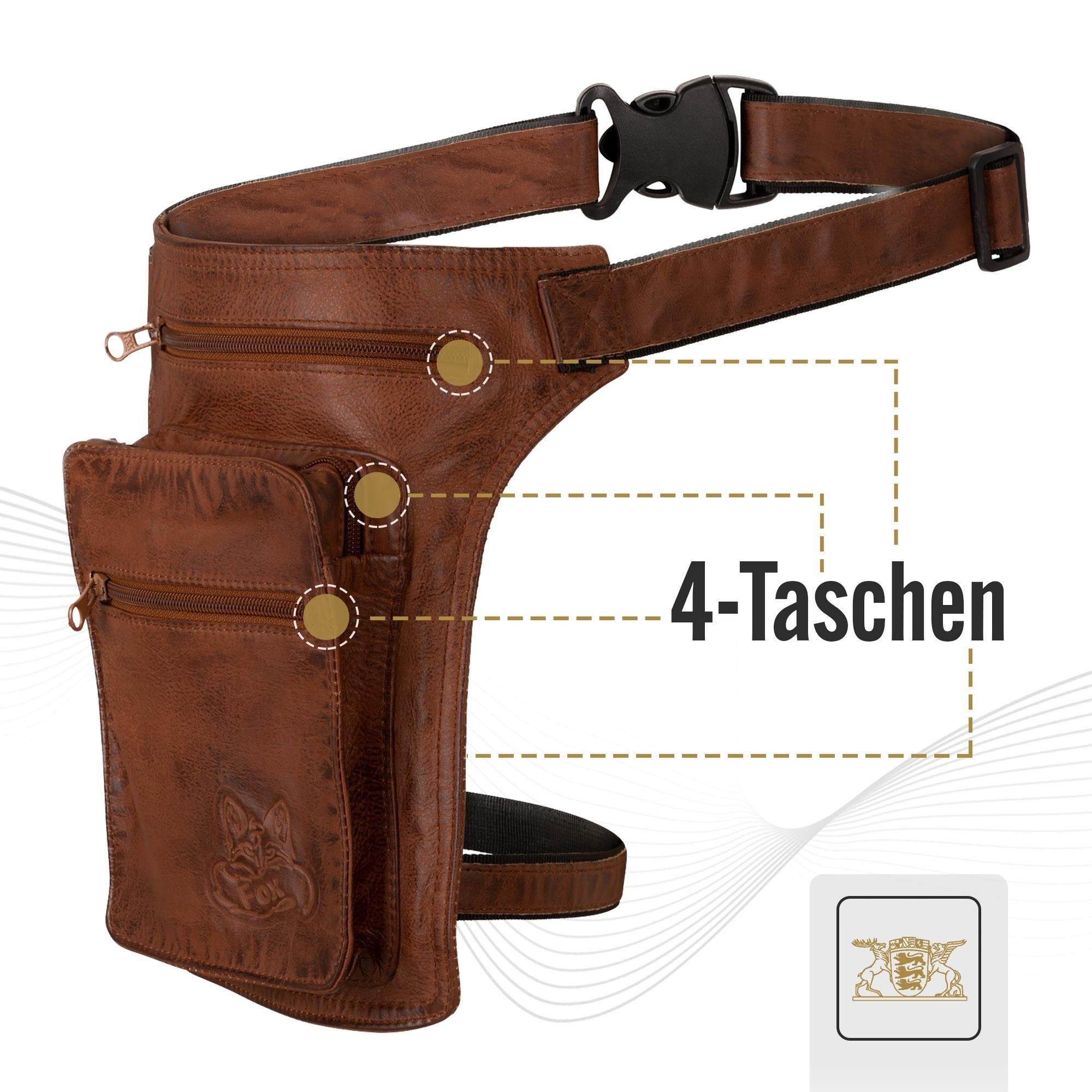 BLACK FOREST FOX Umhängetasche Leder Hüft Gürtel Bauch + Beintasche Herren Damen, RIDER Fuchs Braun – Bild 2 von 5