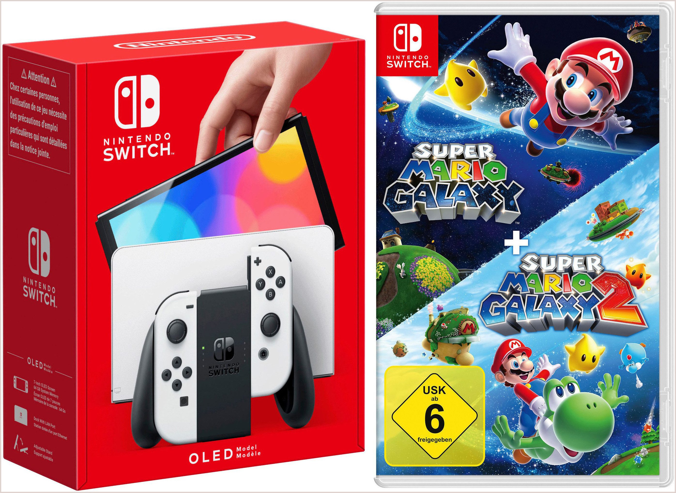 Nintendo Switch NSW OLED Konsole weiss inkl.Super Mario Galaxy 1+2