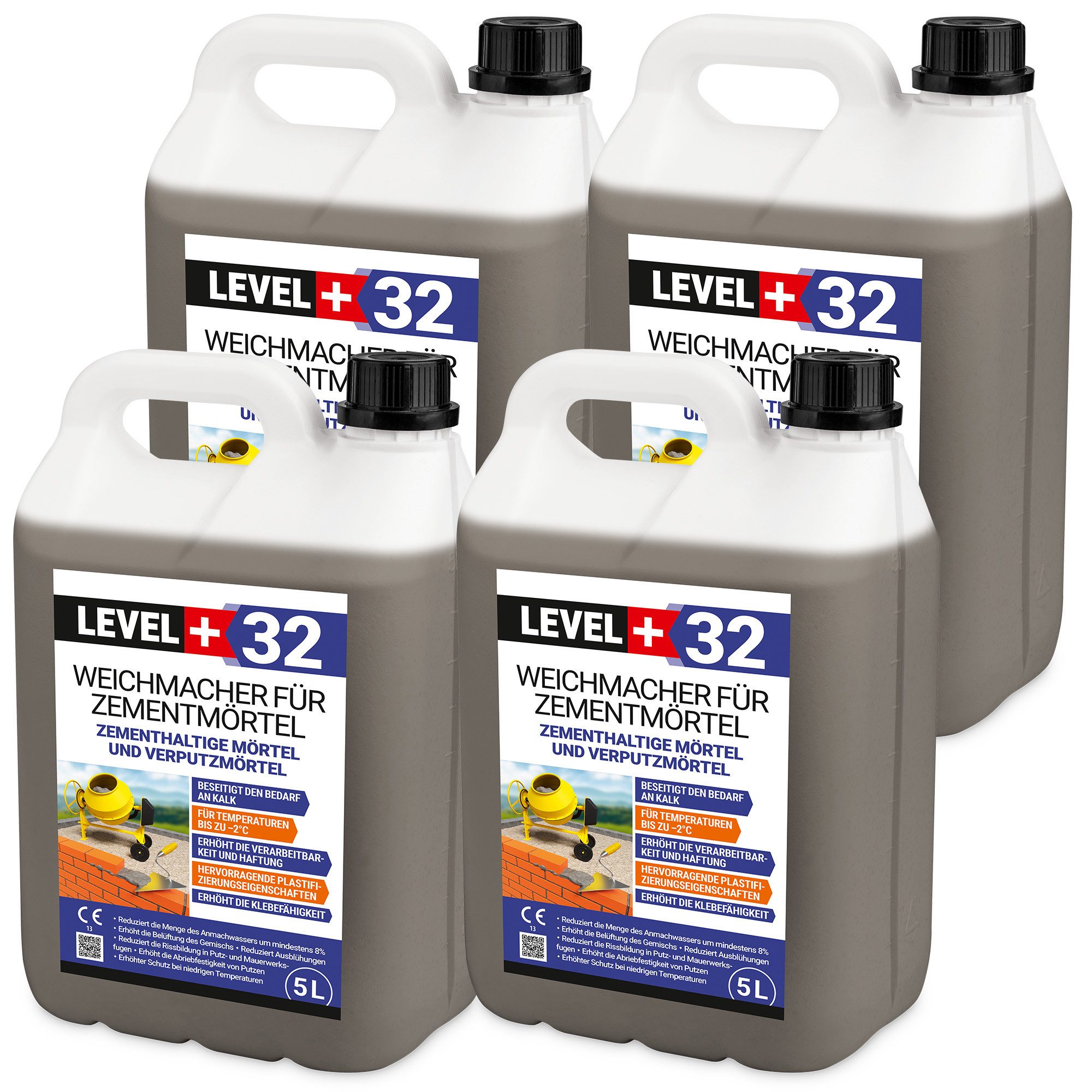 Level+ Beton LEVEL+ Weichmacher für Mörtel Flüssig L+32 Ersetzt Kalk 20L