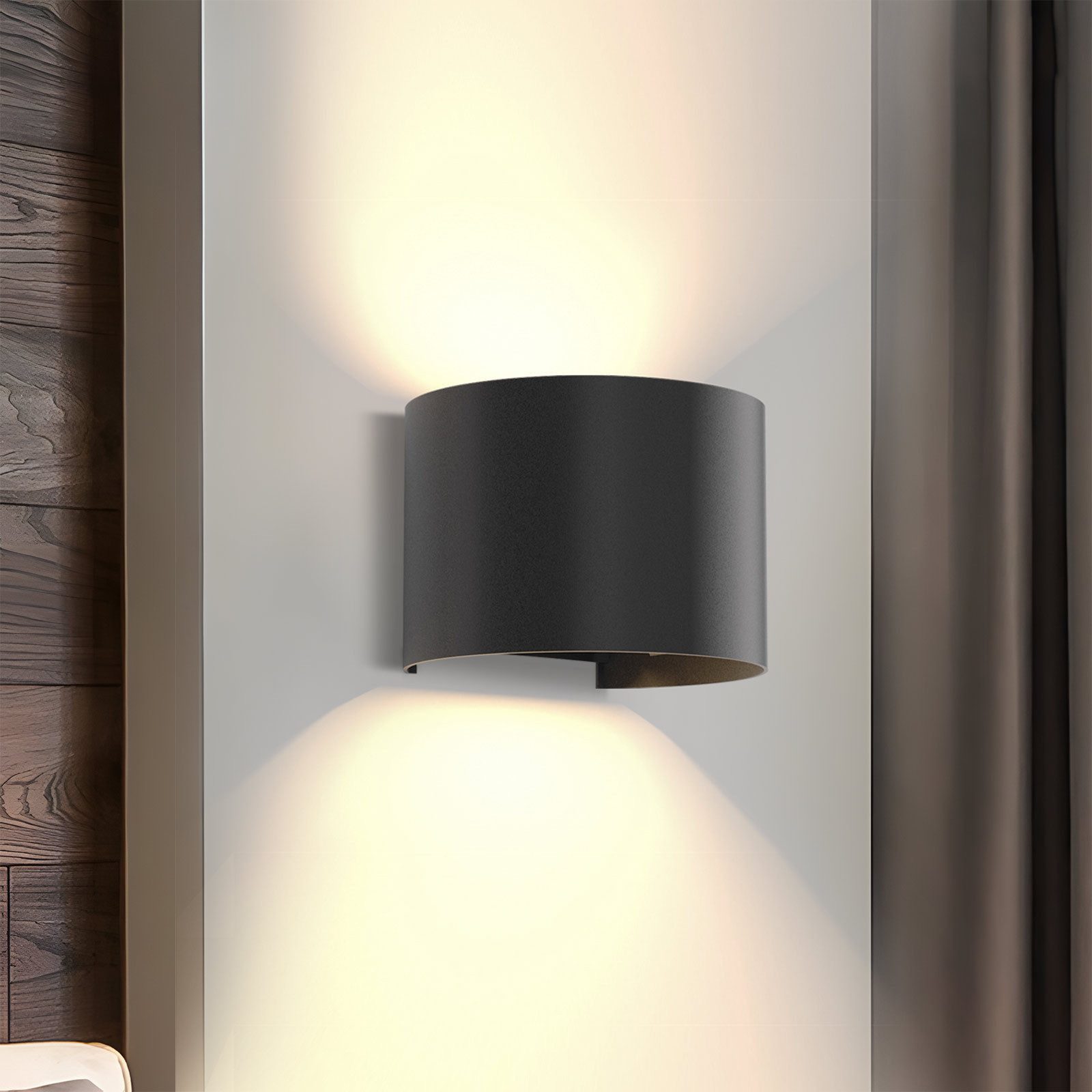 Nettlife Wandleuchte Schwarz Modern Wandlampe Up Down Strahl Warmweiß, Warmweiß, Schlafzimmer Wohnzimmer