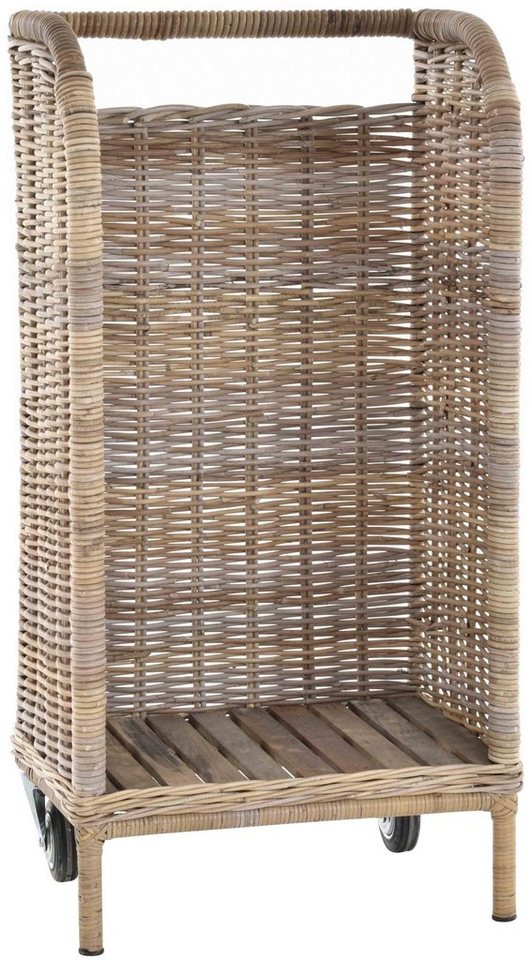 Krines Home Aufbewahrungskorb Holzwagen Holzkorb Brennholz- Kaminholzwagen aus Kubu-Rattan Naturrohr