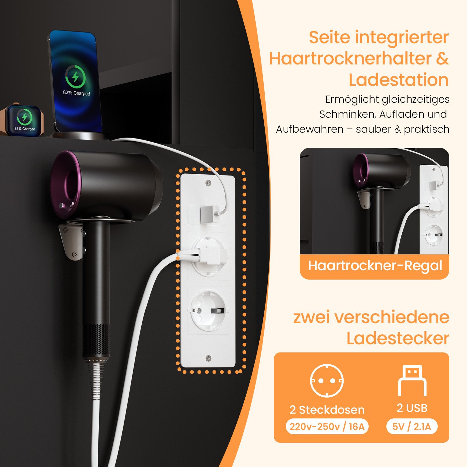 Lexzurn Schminktisch Schminktisch mit LED-Beleuchtung, Kosmetiktisch mit Spiegel, 5 Schubladen+8 offene Fächer, Helligkeit verstellbar, 90x139x40 cm – Bild 3 von 5