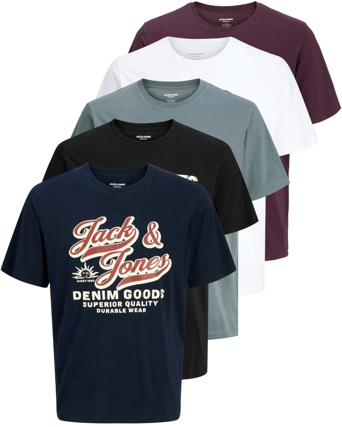 Jack & Jones PlusSize Print-Shirt Weites Shirt mit Printdruck (Spar-Set, 5er-Pack)