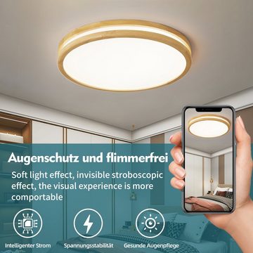 Natsen Deckenleuchte LED Deckenlampe Holz, 96W, Voll dimmbar, Warmweiß bis Kaltweiß, 50*50*6cm Rund, Perfekt für Wohnzimmer, Küche, Schlafzimmer, Büro usw.