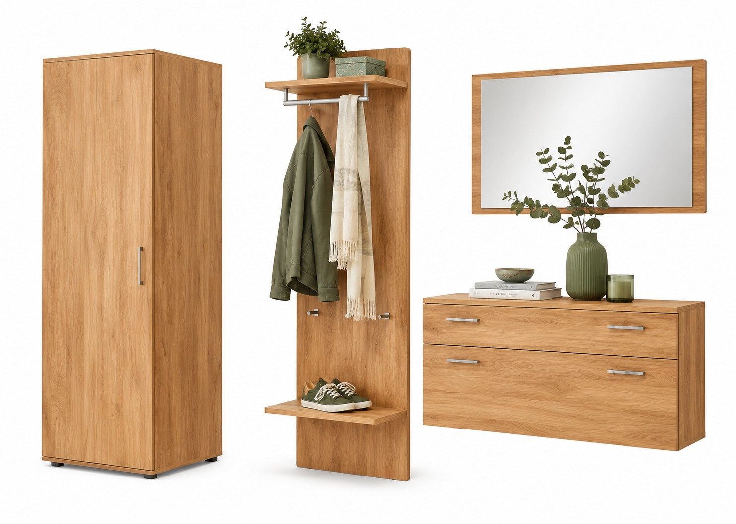 bv-vertrieb Garderoben-Set Garderobenset Kernbuche dekor Flurgarderobe Dielenset #730