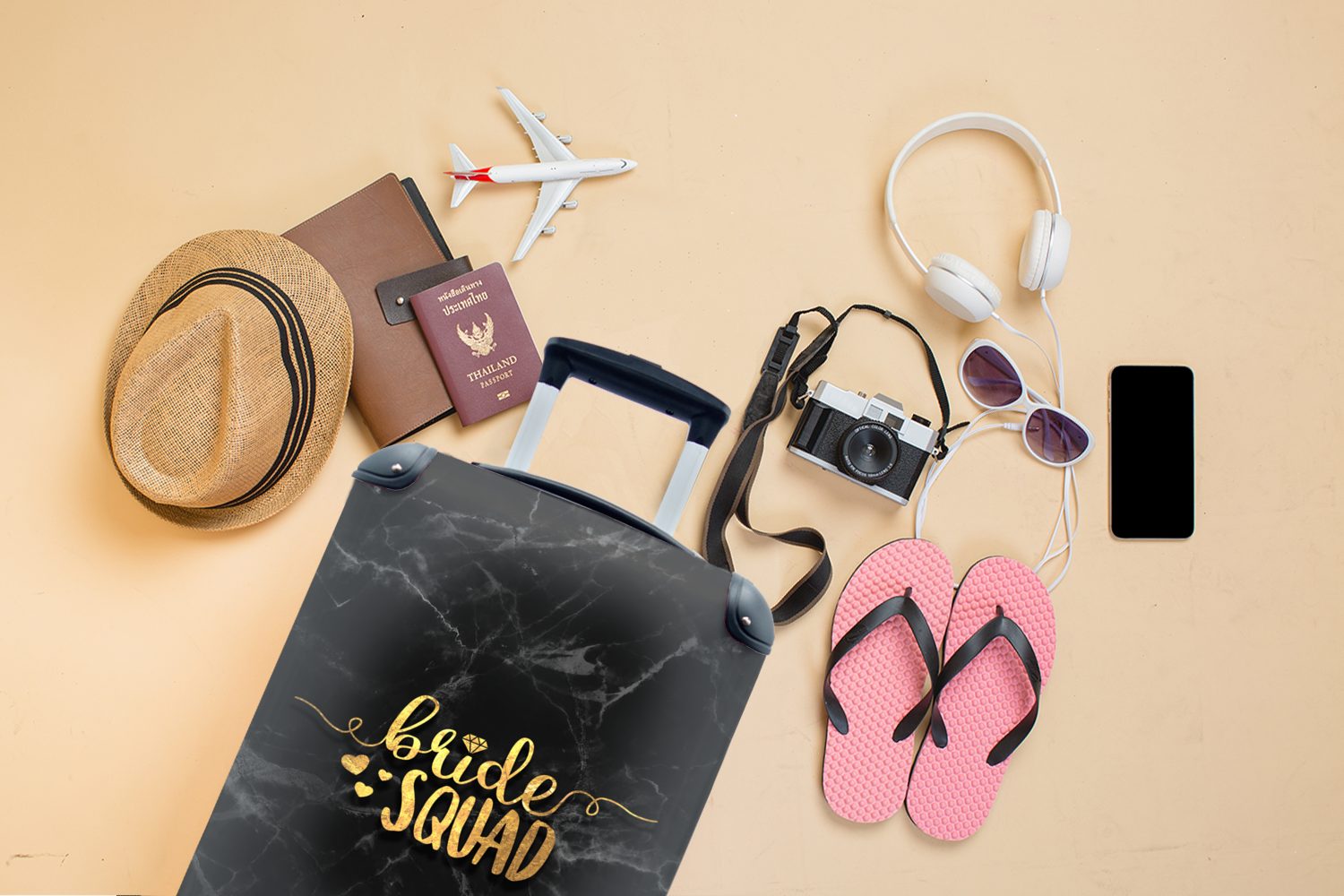 Reisetasche Reisekoffer für Rollen, Ferien, rollen, zu Braut - Trolley, mit sein Marmor, Handgepäckkoffer MuchoWow 4 Gold Handgepäck -