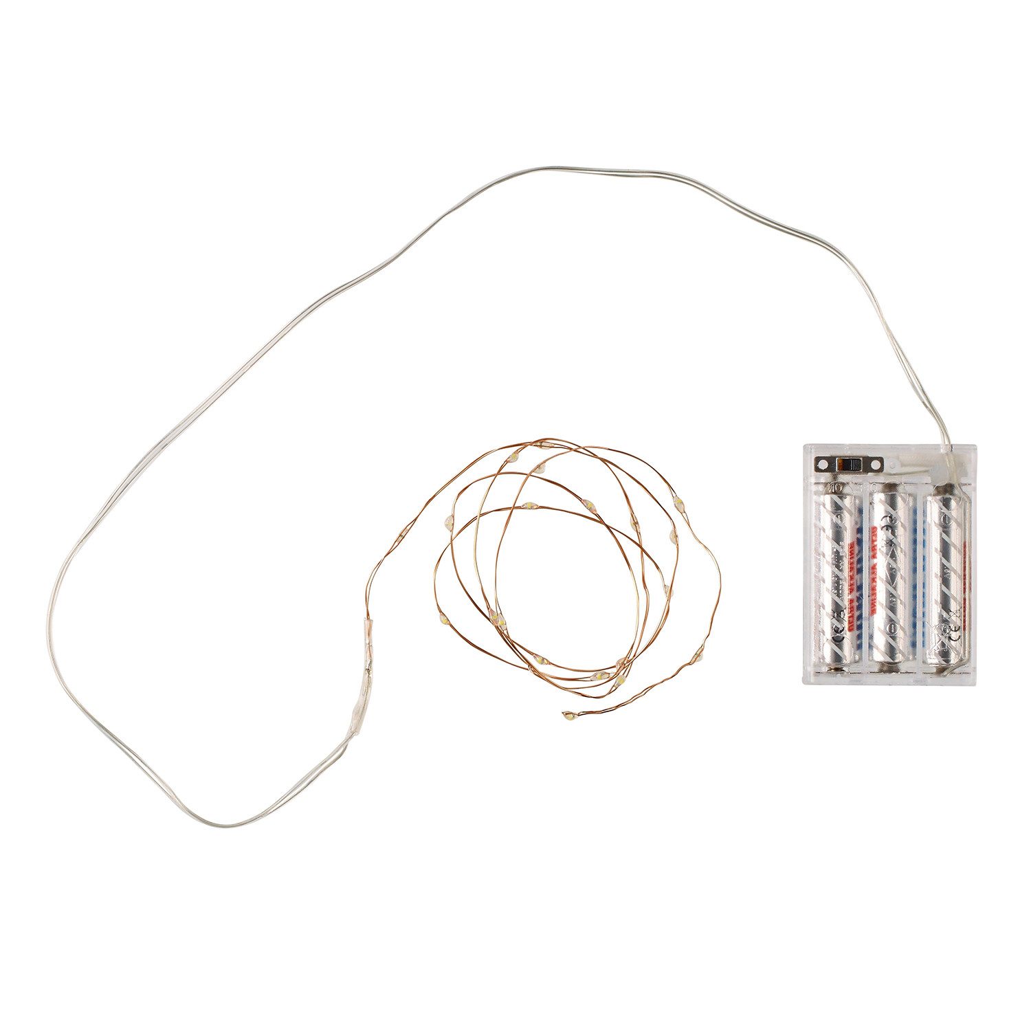 Lights4fun LED-Lichterkette Batteriebetriebene 20er Mikro-LED-Lichterkette auf Kupferdraht in Warm