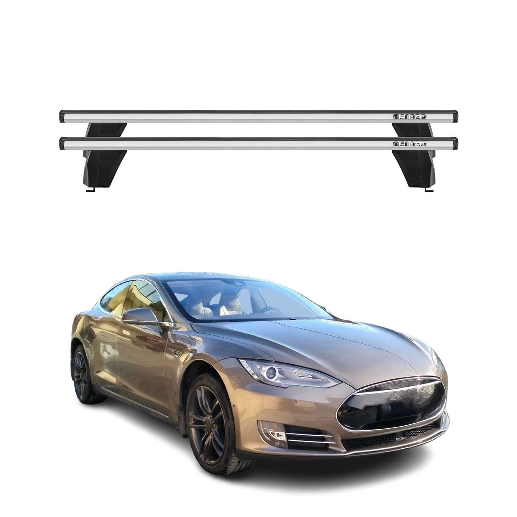 OMAC Dachträger Menabo Querträger für Tesla Model S 100D 2012-2017 ABE Aluminium Grau (2-St), Wasserbeständig,Abnehmbar,Multifunktional,Leichtgewichtig
