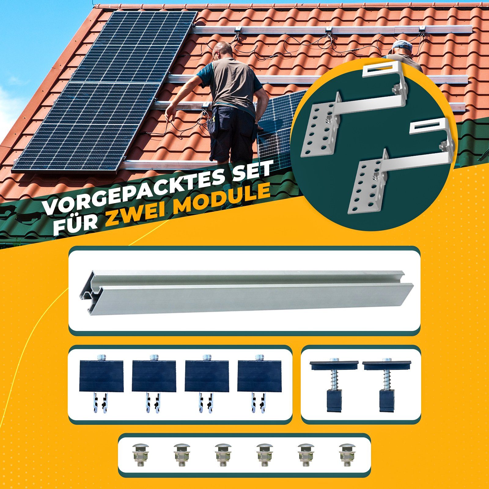 Schuko 800W PV-Montage 1000W WIFI Komplettset Solaranlage enprovesolar Solarmodule, 500W Ziegeldach Balkonkraftwerk und Wechselrichter,10M inkl. NEP Stecker