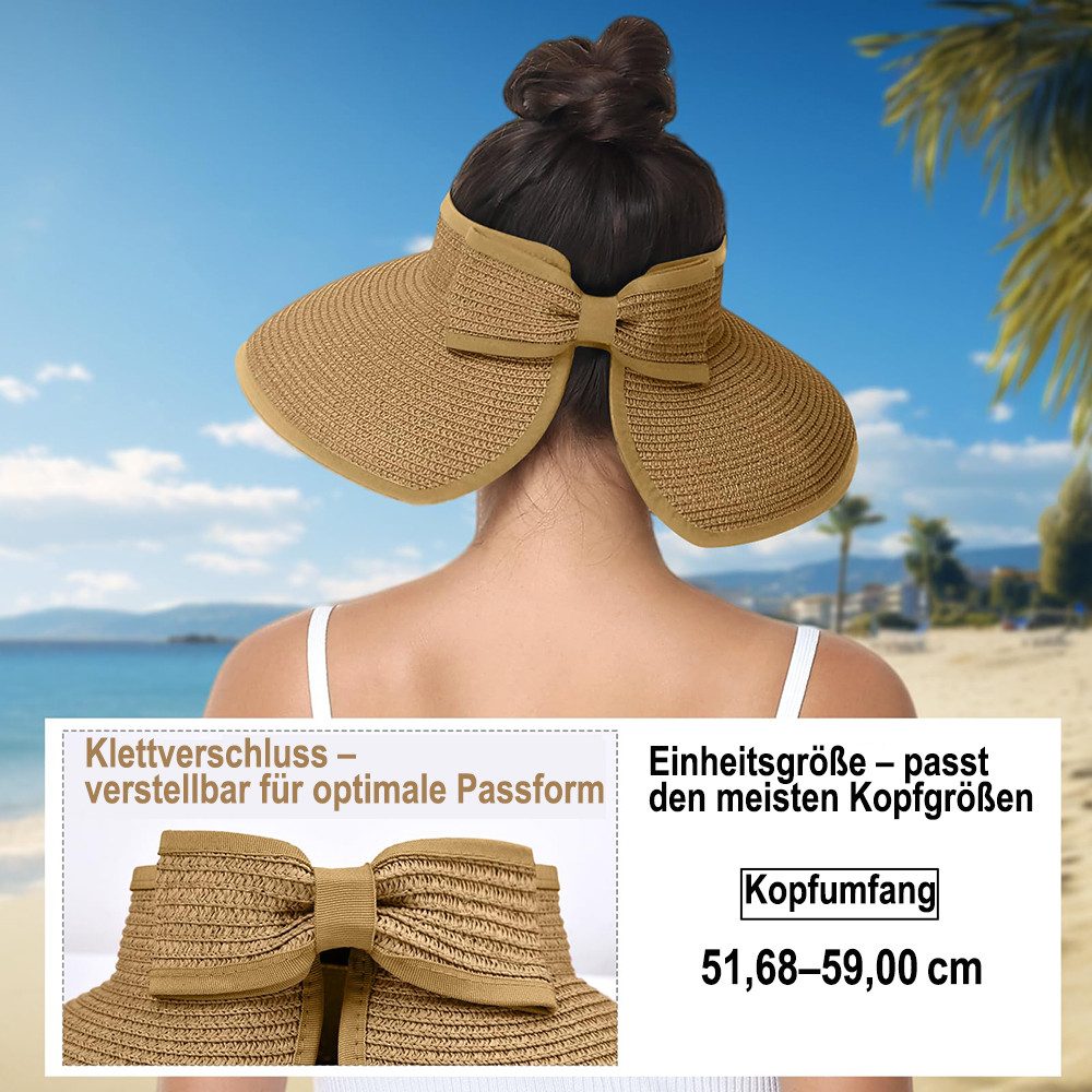 Zaewry Sonnenhut Sonnenhüte mit breiter Krempe, Sonnenhut für Damen,Faltbar rollbar für Outdoor-Abenteuer, Wandern,Pferdeschwanz-Öffnung,Strandhut – Bild 2 von 4