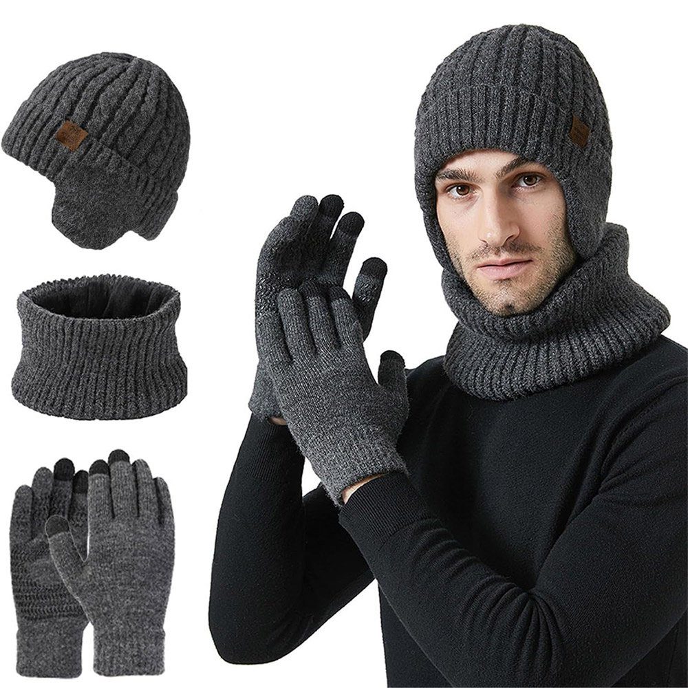 Mütze Schal GLIESE grau Mütze Geschenk Warm Handschuhe Set Schal & in Winter 3 Set 1