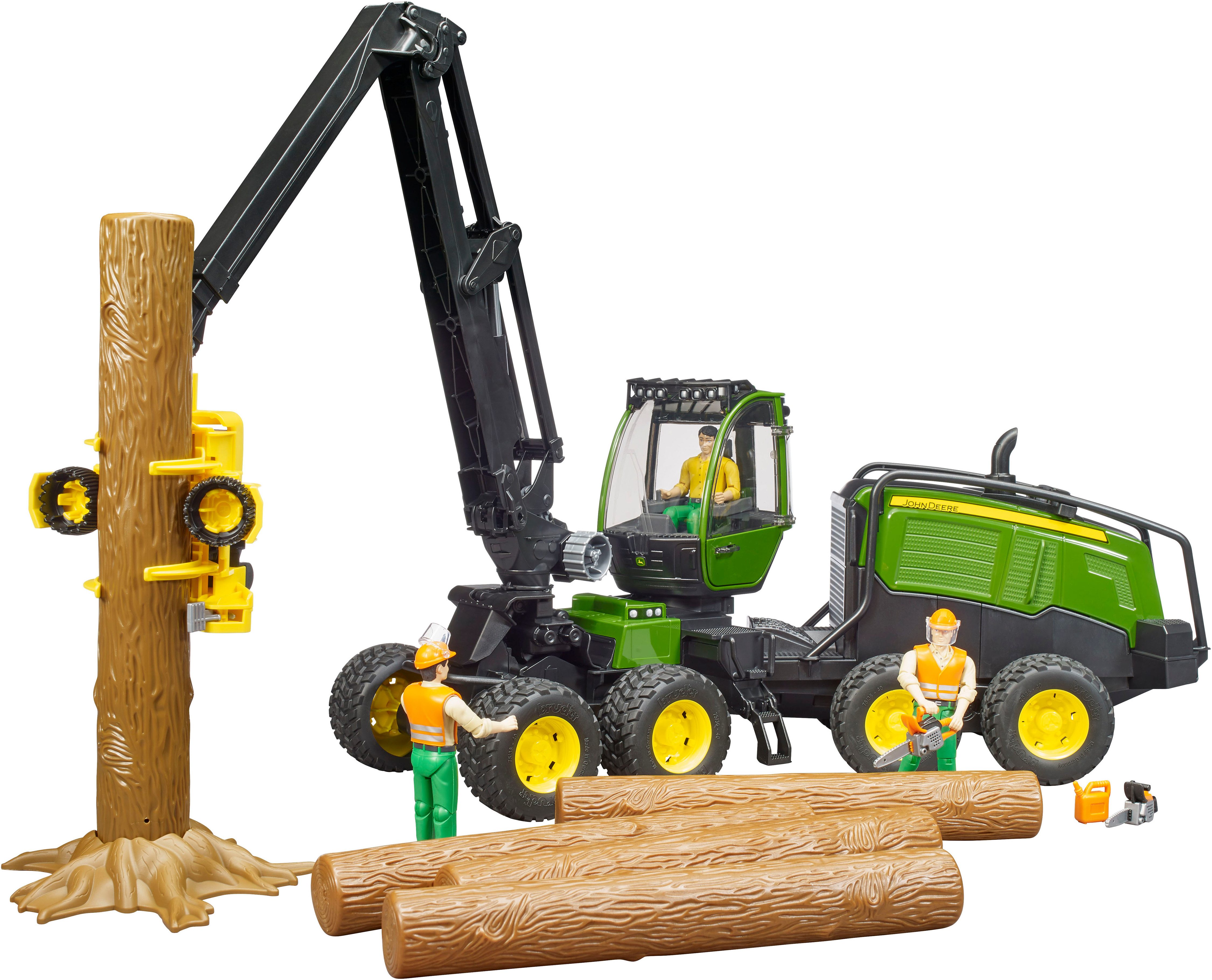 Bruder® Spielzeug-Forstmaschine John Deere 1270G Harvester mit 1 Baumstamm (02135), Made in Europe