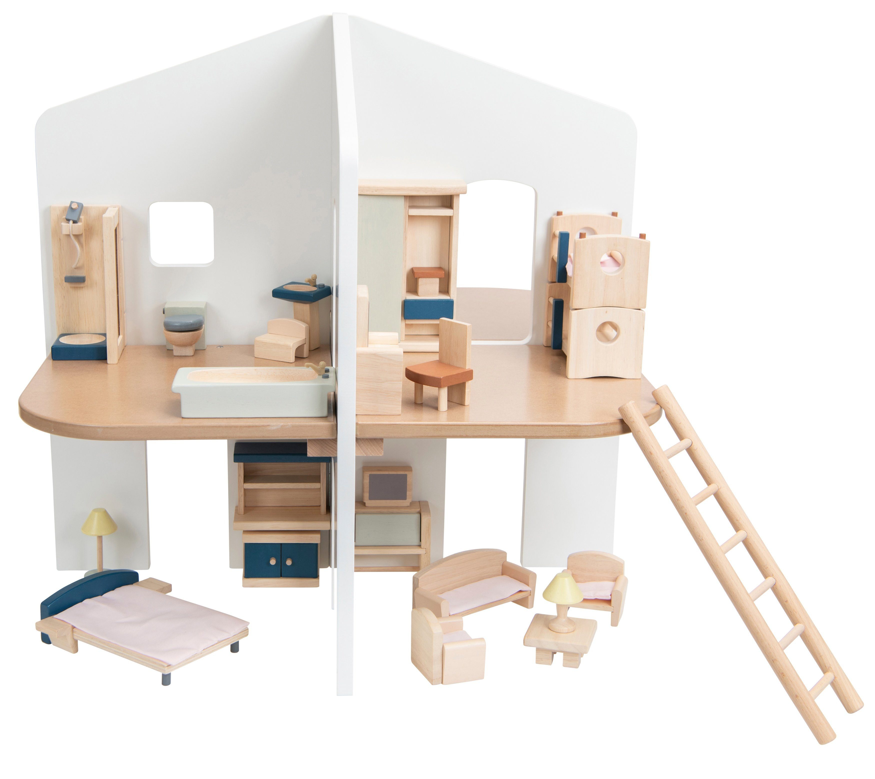 Betzold Puppenhaus 2-stöckiges Puppenhaus natur - Spielhaus aus Holz