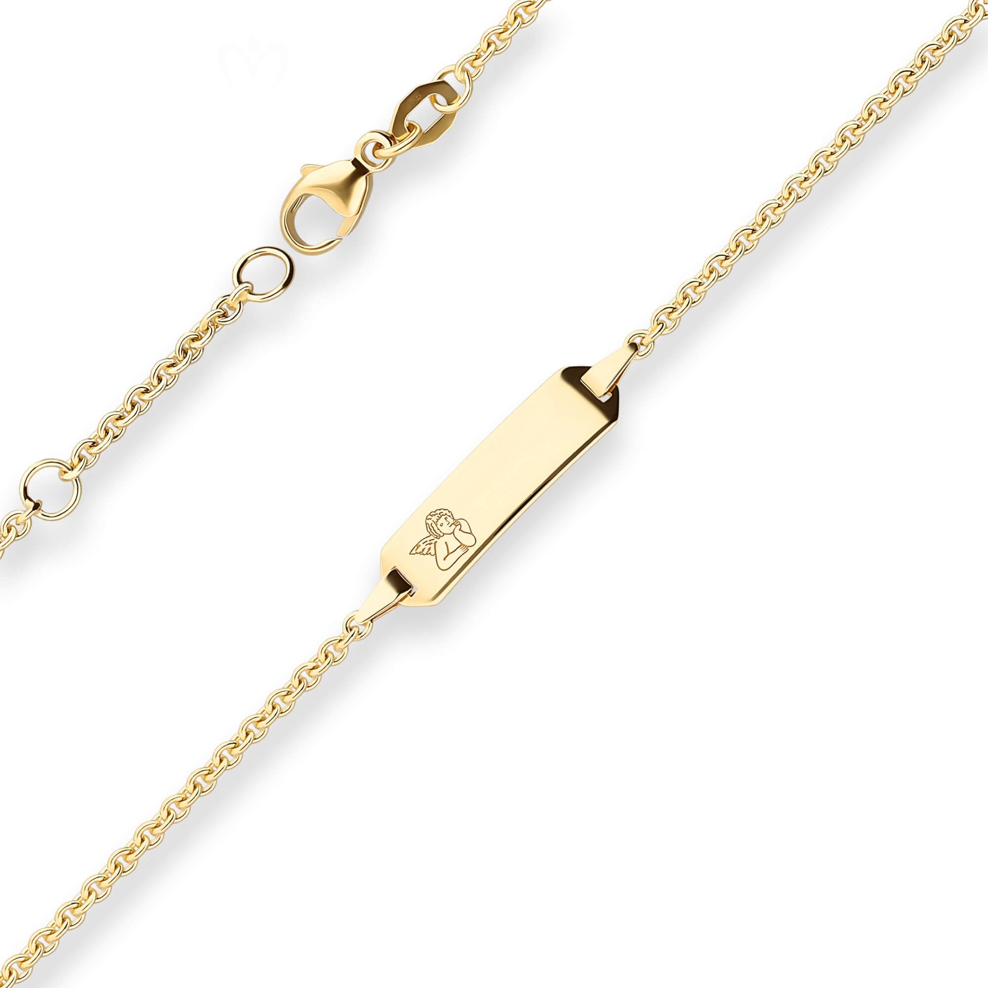 Schmuck Krone Goldarmband Id-Armband Rund-Ankerkette Schildband, Engel 750 Gelbgold 14cm, Gold 750