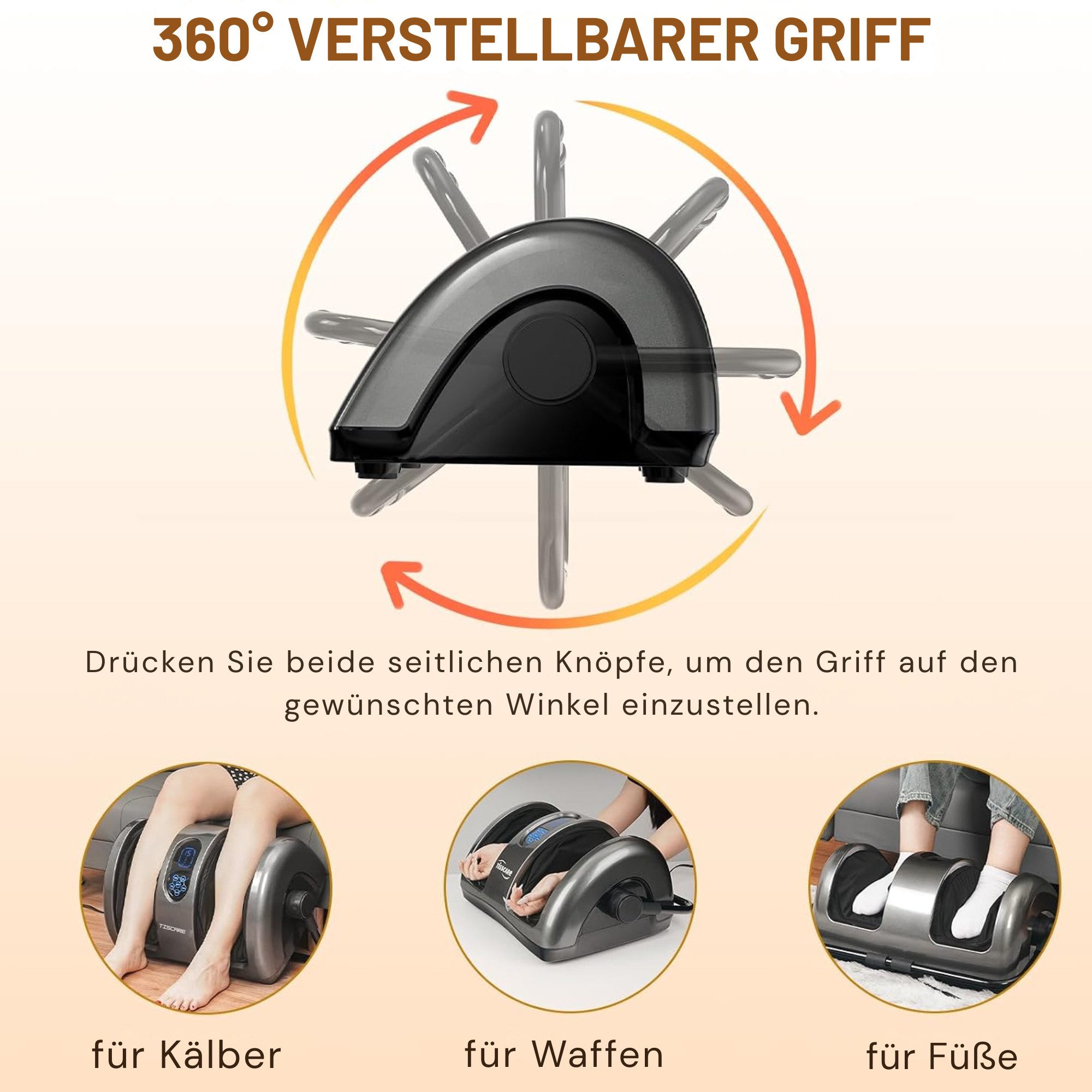 Vivitar Fußmassagegerät mit Wärmefunktion, 4 Massageprogrammen, 3 Geschwindigkeitsstufen, Knet- und Rollmassage, 96 Massagepunkten, 10 Massagerollen 1-tlg., 360 – Bild 3 von 5