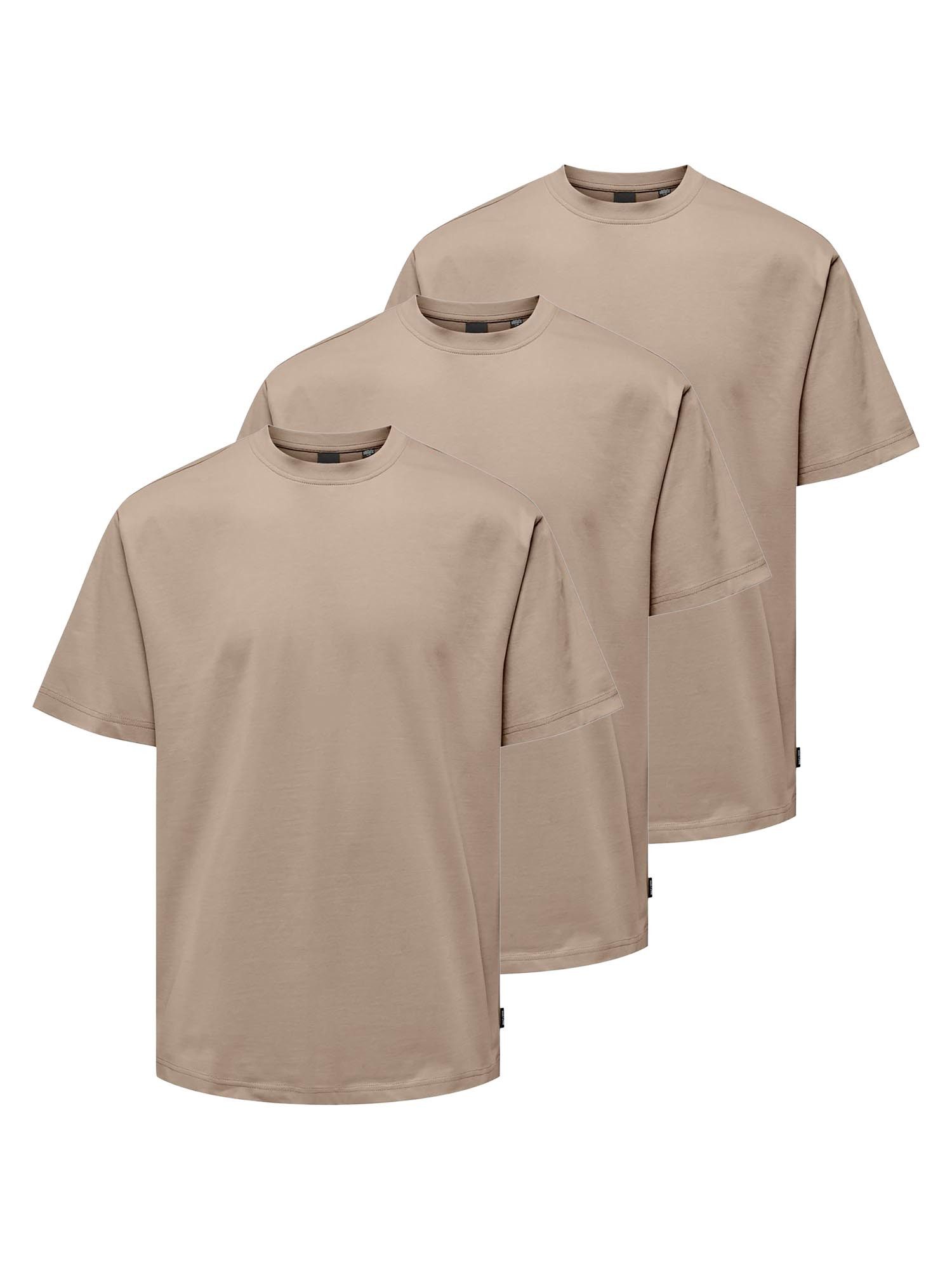 ONLY & SONS T-Shirt 3er Pack Onsfred (Spar-Set, 3-tlg) T-Shirt - Baumwolle - Atmungsaktiv - Locker geschnitten