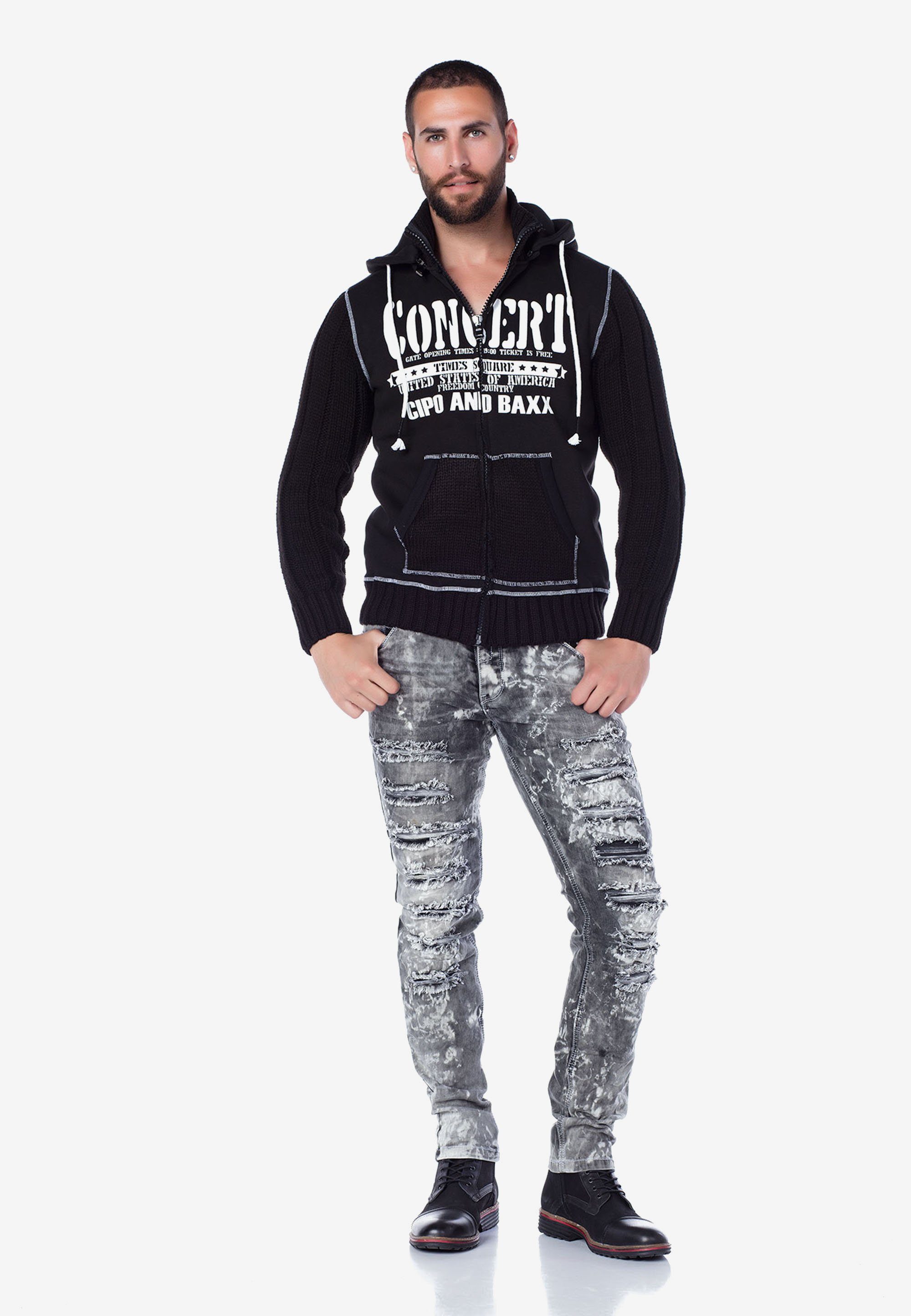 Kapuze Prints mit und Front Baxx Cipo Sweatjacke auf &