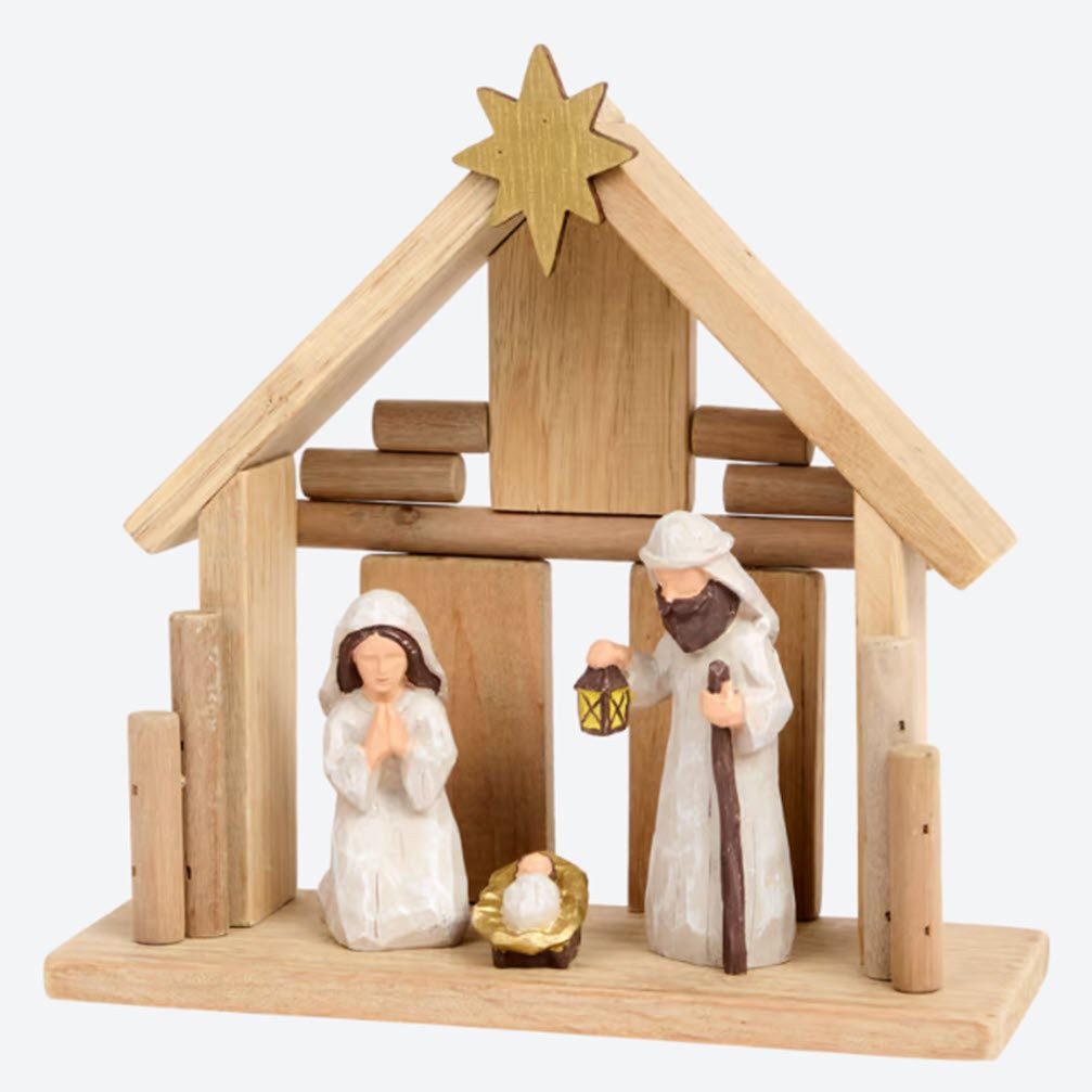 Spectrum Krippe Weihnachtskrippe holz 20 x 19 cm Holzkrippe