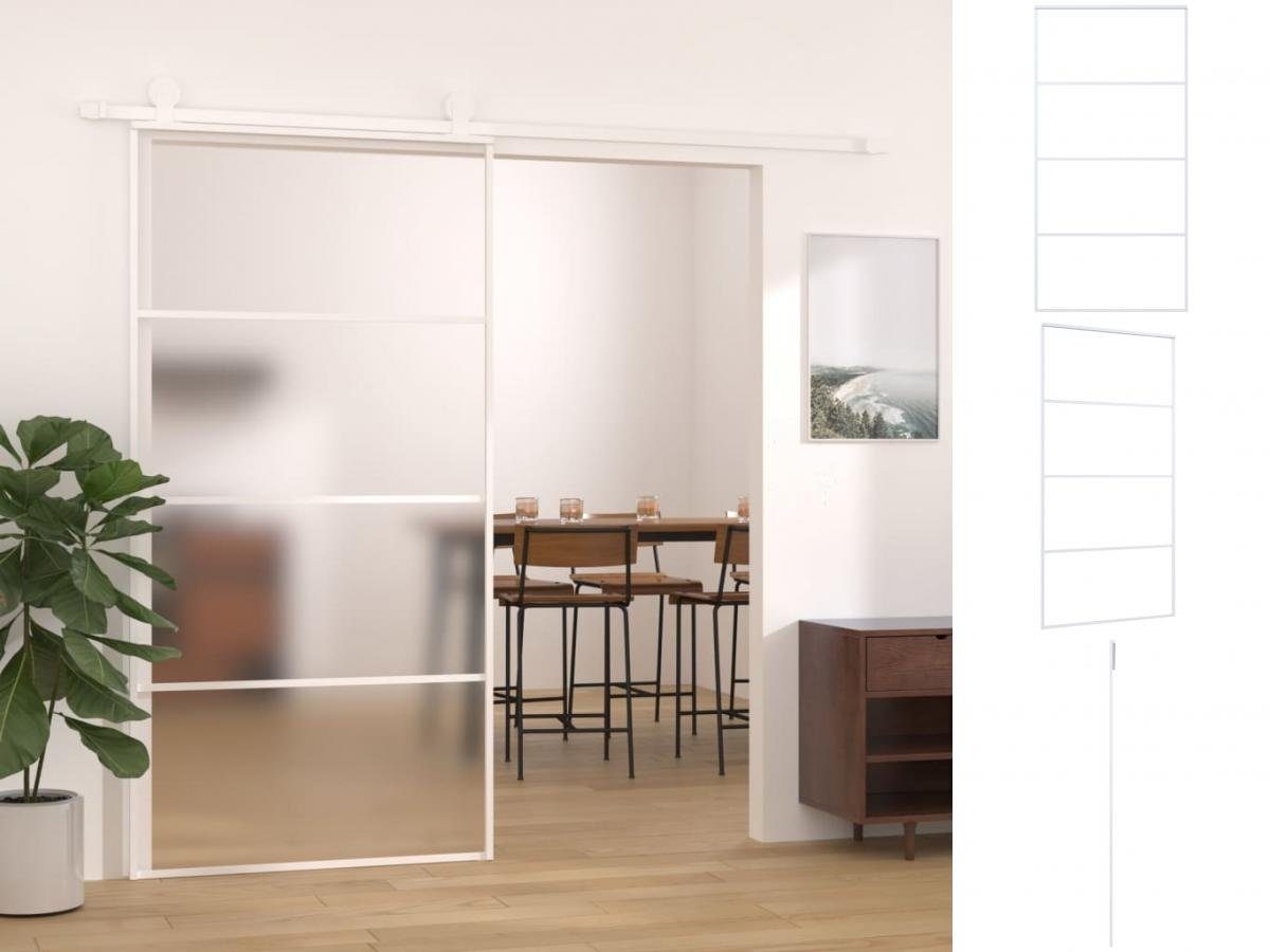 vidaXL Zimmertür Schiebetür ESG Glas und Aluminium mattiert 102,5x205 cm  Weiß Innentür
