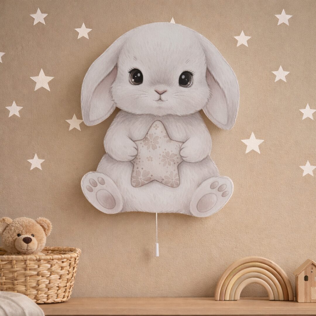COZYCOLLECTIONS LED Wandleuchte Hase mit Stern LED-Nachtlicht Kinderzimmer, LED, Warmweiß, Montessori-inspiriertes Nachtlicht in sanften Naturtönen