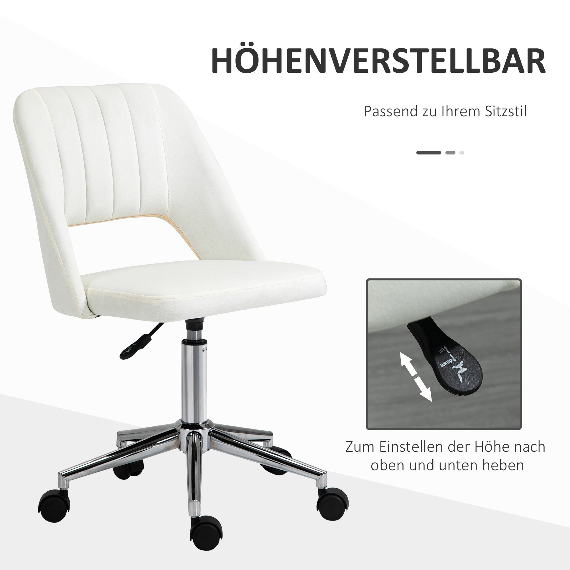 Bürostuhl (1 Samtartiges verstellbar Bürostuhl Beige Bürostuhl Drehstuhl Polyester St), Vinsetto