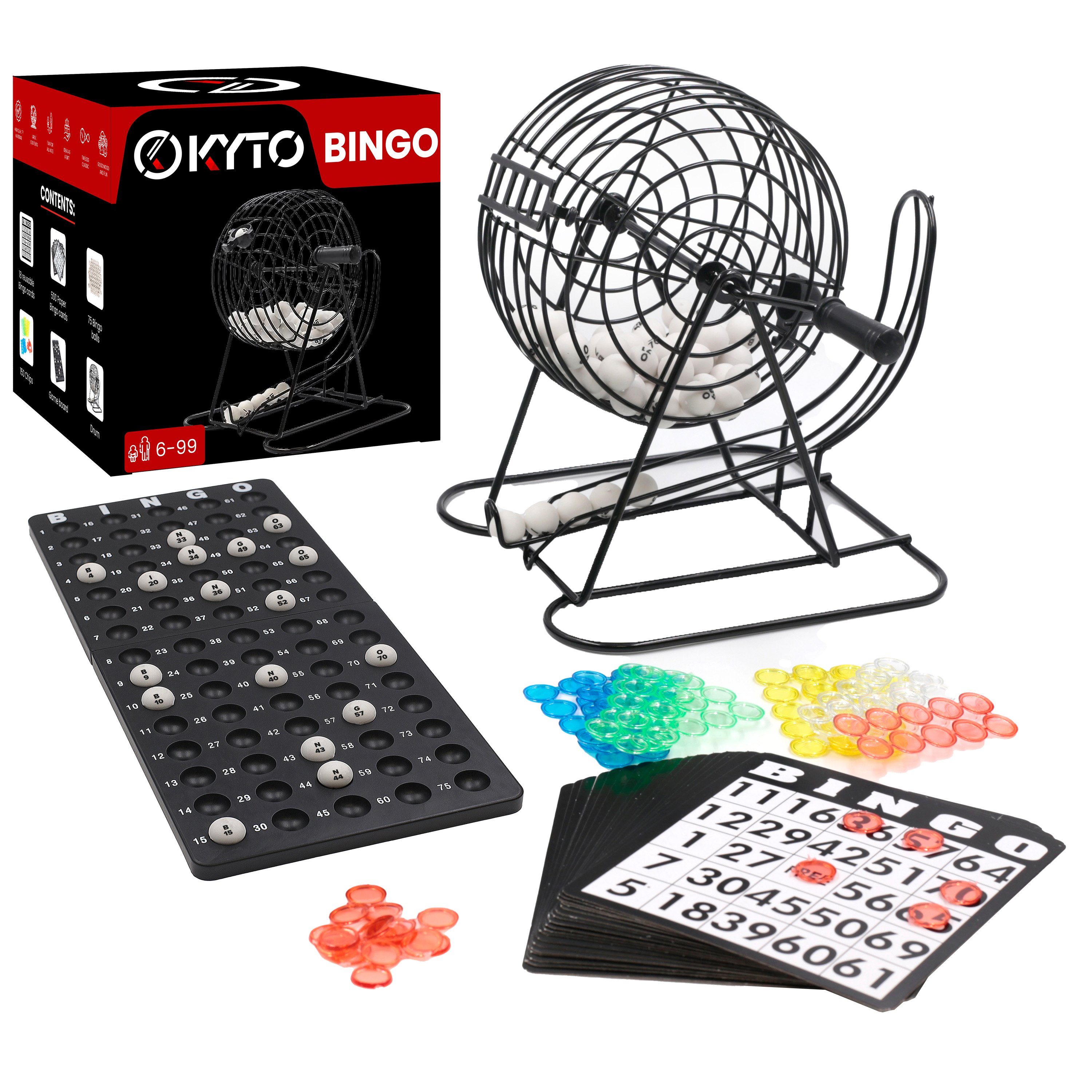 Spiel 18 Bingotickets 75 Bingo Kugeln 150 Chips Spielbrett + 500 Bingokarten