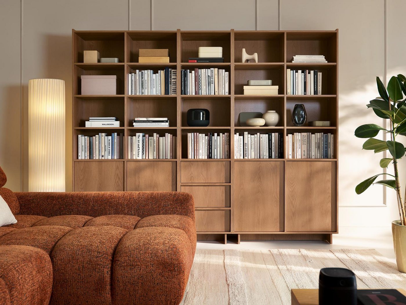 Compleo Bücherregal Set 2x+1 Regale, 4 Türen und 3 Schubladen KELLOS, MADE IN EU, Arbeitszimmer Stil Japandi