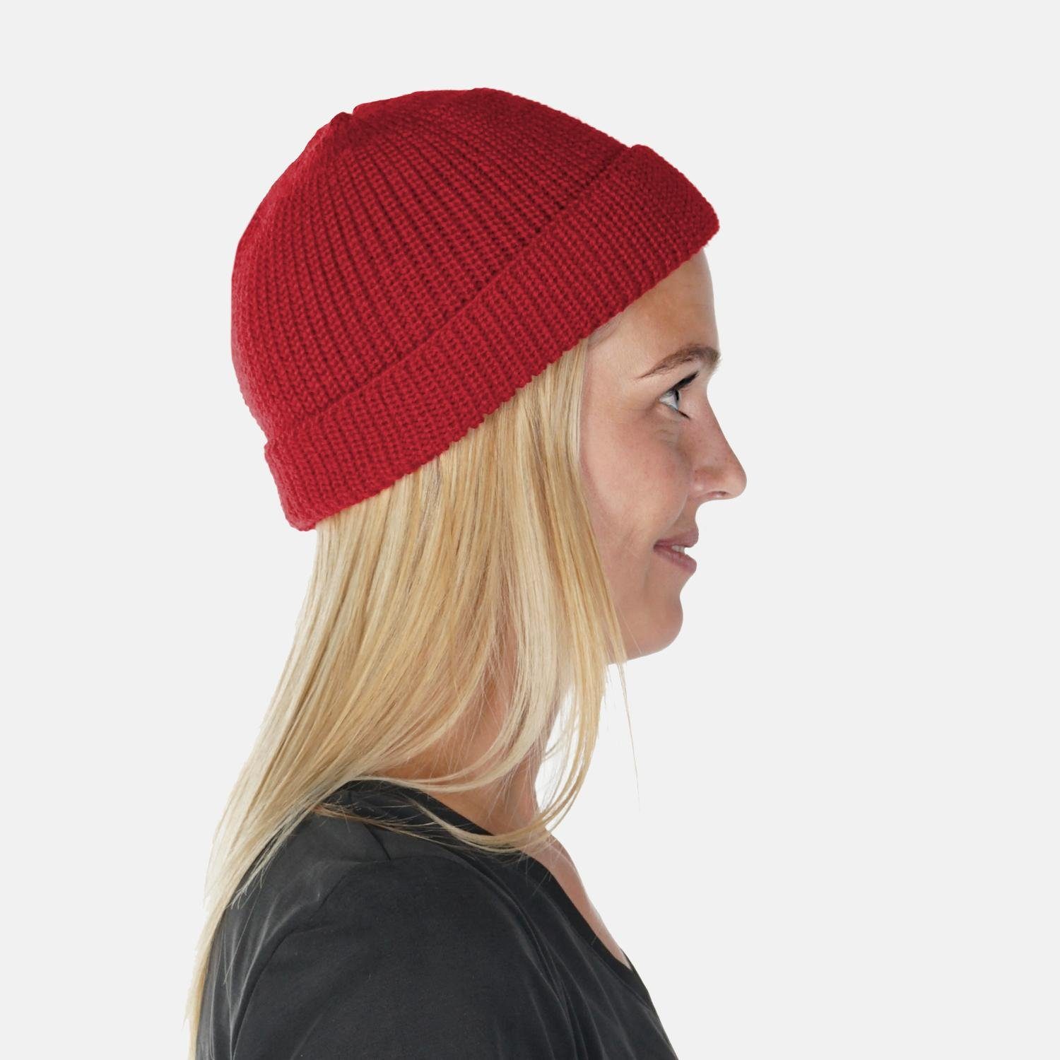 HANSEHELD Strickmütze Seebär Dockermütze Seemannsmütze kurz flach GOTS - Made in Germany