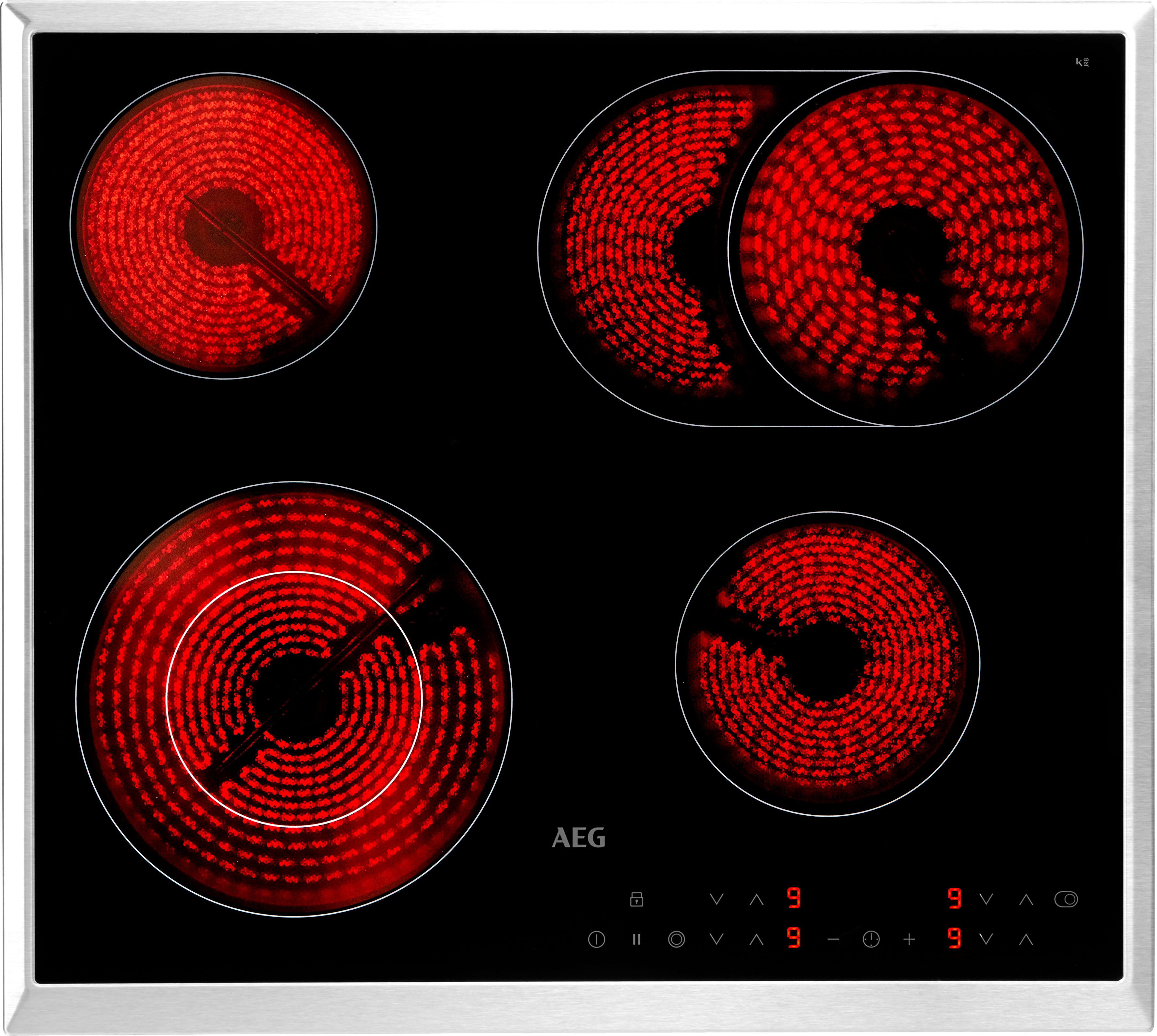 AEG Elektro-Kochfeld HK634060XB, Strahlenbeheizt 60cm, 14 Stufen, Timer, Zweikreis- und Bräterzone
