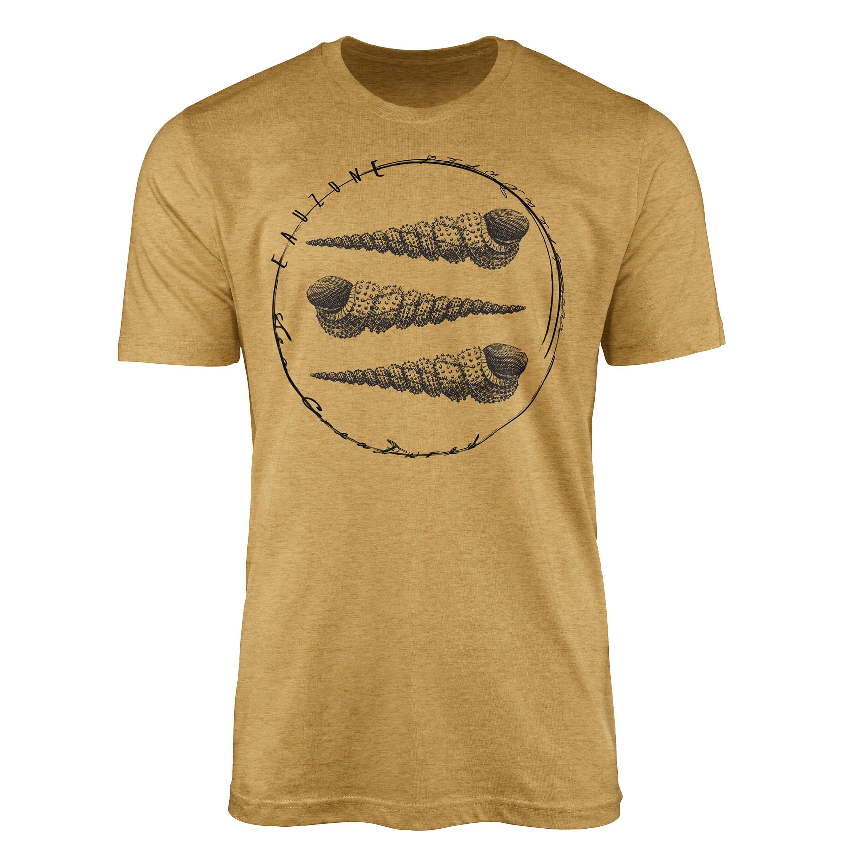 Sinus Art T-Shirt T-Shirt Tiefsee Fische - Serie: Sea Creatures, feine Struktur und sportlicher Schnitt / Sea 092 Antique Gold