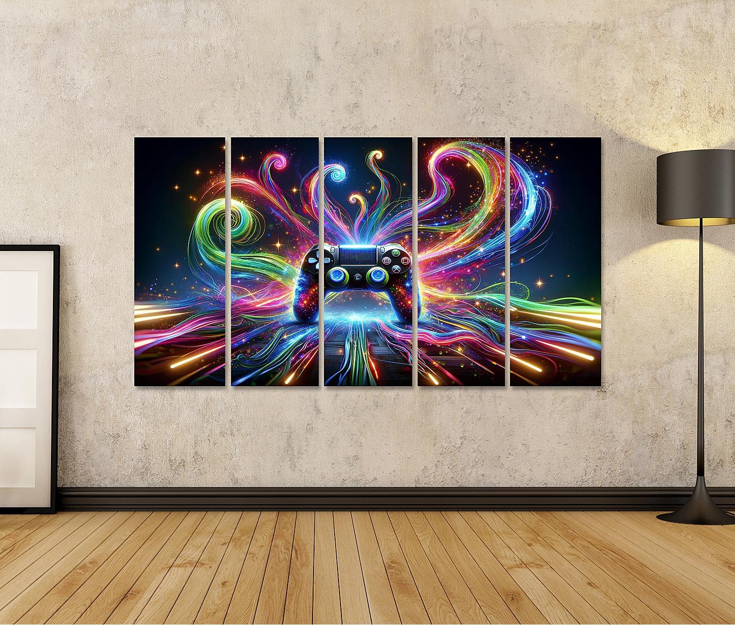 islandburner Leinwandbild Schräger Gaming-Controller Neonlicht