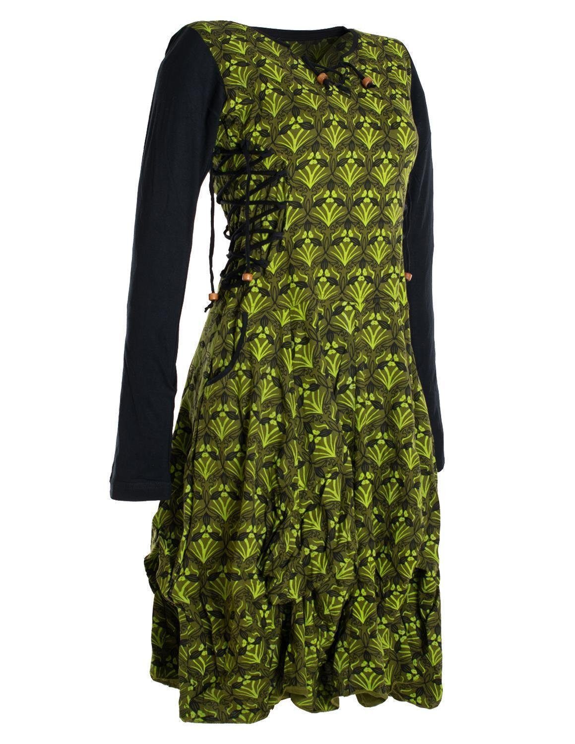Vishes Jerseykleid Jersey-Kleid Blumenkleid Schnürung V-Ausschnitt Party-, Fest-, Ballkleid