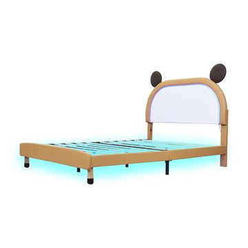 IDEASY Kinderbett Prinzessinnenbett, Polsterbett, 140*200 cm, (mit 16-farbiger LED-Beleuchtung, verstellbares Kopfteil, Kunstleder), wasser- und feuchtigkeitsbeständig, leicht zu reinigen