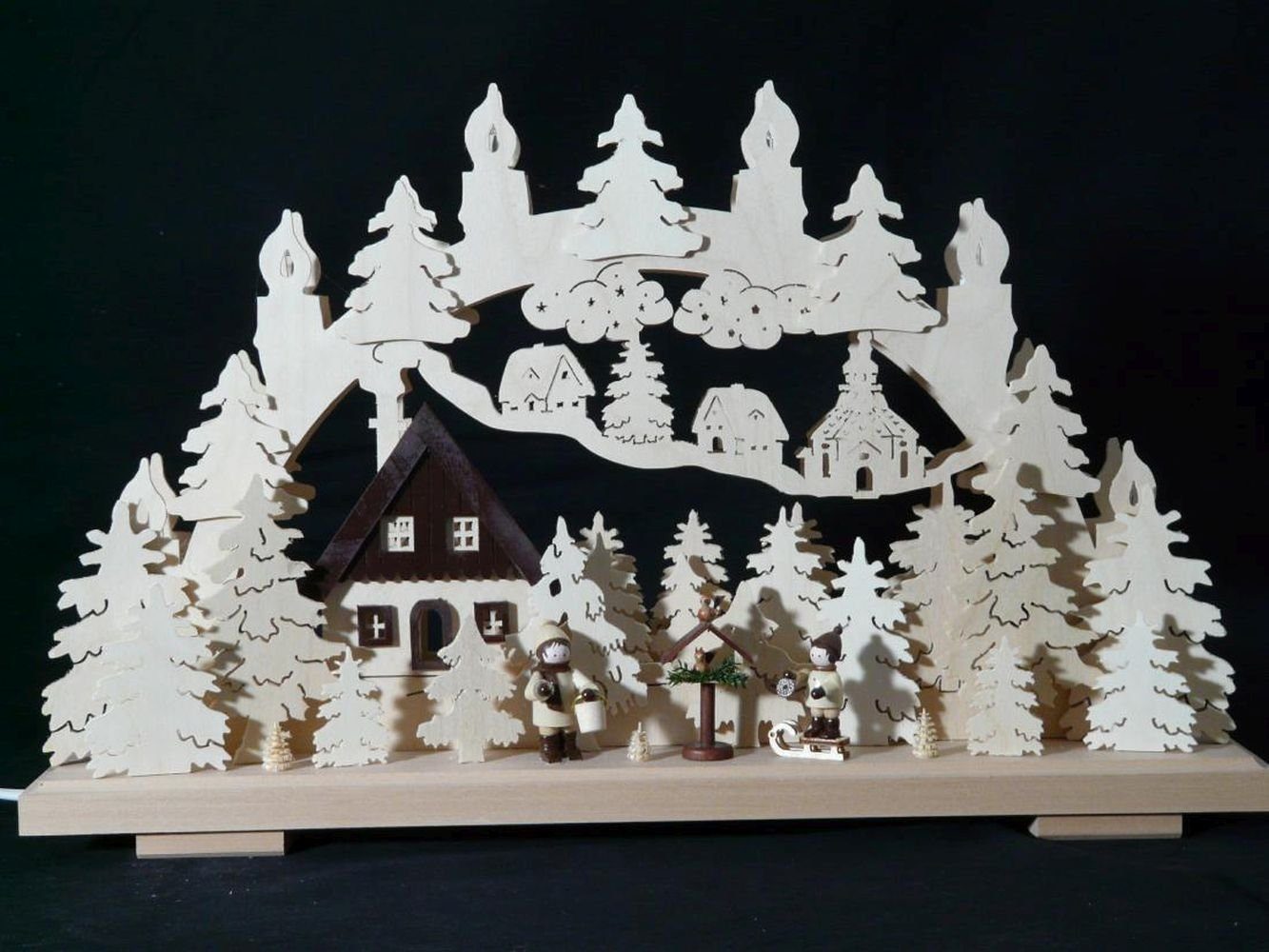 Rudolphs Schatzkiste Schwibbogen – Waldfreunde-Motiv, 50 Cm Breit, 220V Beleuchtung, Holz Laubsäge-Optik